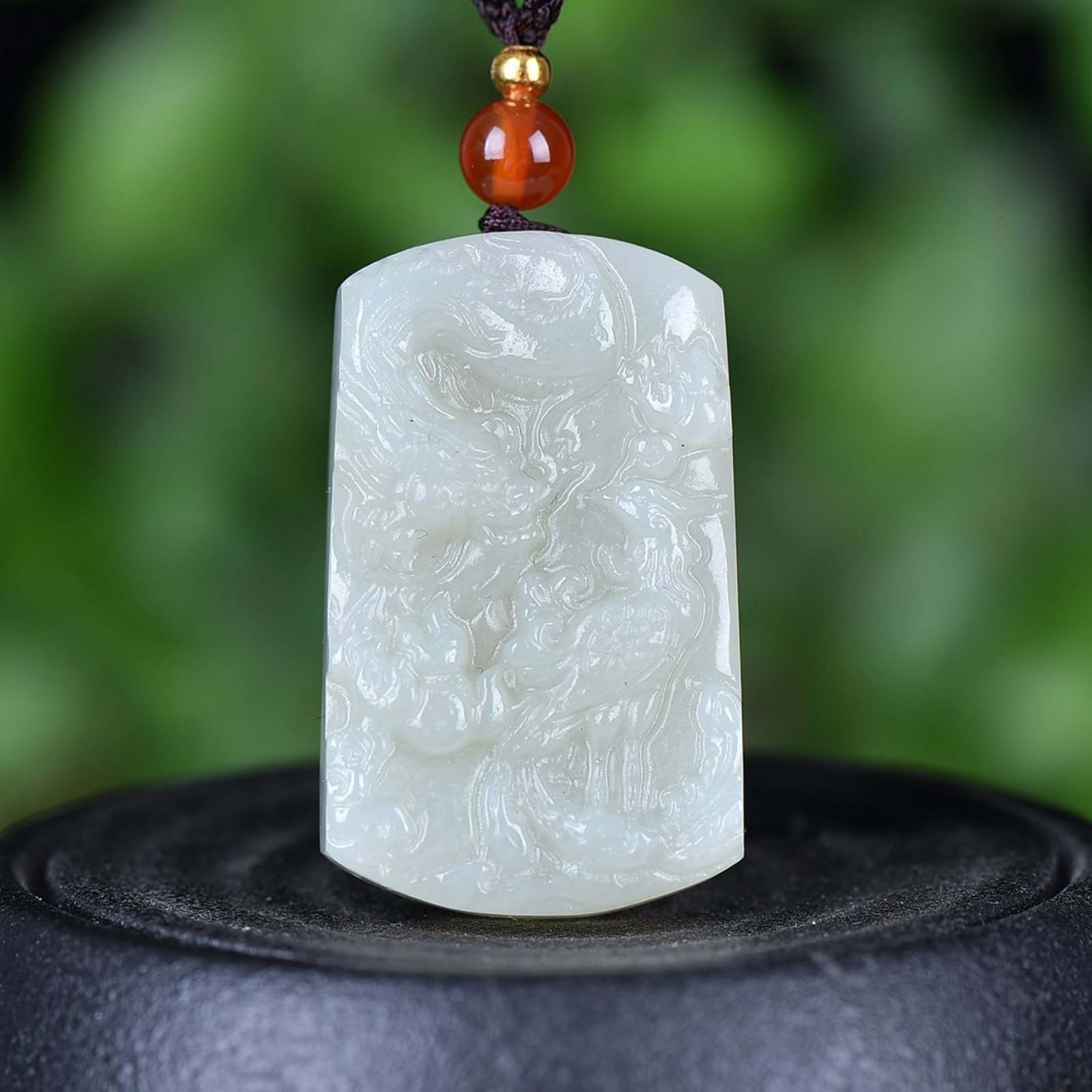 An Exquisite White Jade Dragon and Phoenix Pattern Pendant: An Exquisite White Jade Dragon and Phoenix Pattern Pendant,Size:0.9inx1.5in 白玉龙凤纹挂件