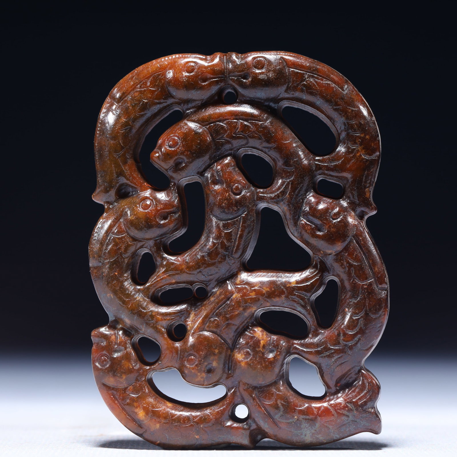 An Exquisite Archaic Jade Fish Pattern Pendant (1 of 3)
