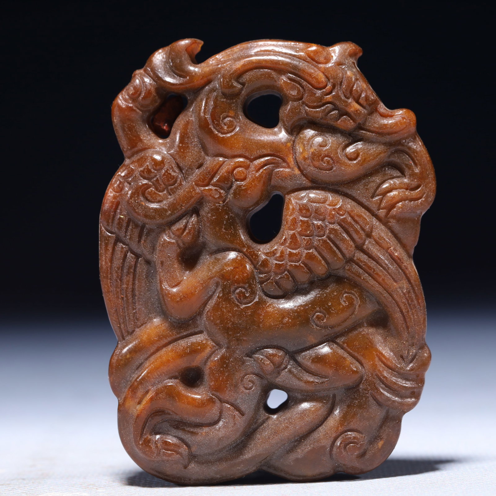 An Exquisite Archaic Jade Beast Pattern Pendant: An Exquisite Archaic Jade Beast Pattern Pendant,Ancient Time,China,Size:2.4inx0.4inx3in,Weight:99g 高古玉兽纹挂件,中国远古时