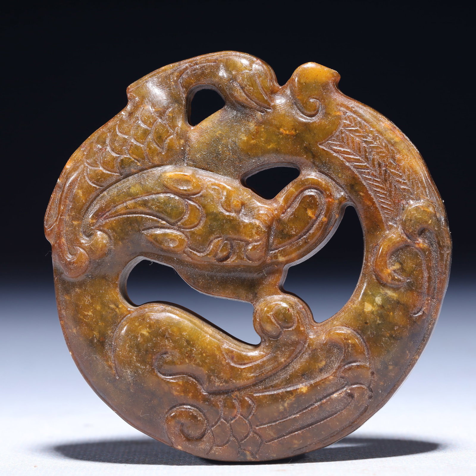 An Exquisite Archaic Jade Beast Pattern Pendant: An Exquisite Archaic Jade Beast Pattern Pendant,Ancient Time,China,Size:3inx0.4in,Weight:110g 高古玉兽纹挂件,中国远古时期