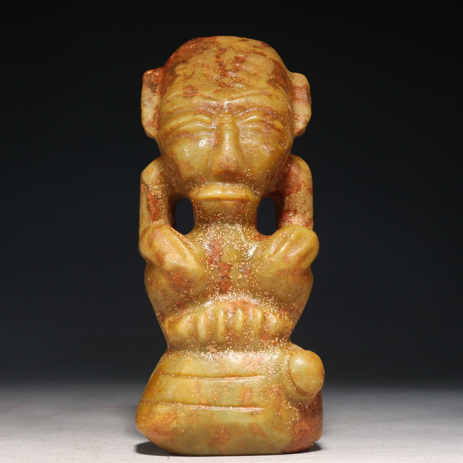 An Archaic Hongshan Culture Yellow Jade Figure Ornament: An Archaic Hongshan Culture Yellow Jade Figure Ornament,Ancient Time, China,Size:3.3inx2.2inx7.7in Weight:1500g 红山文化黄玉人物摆件,新