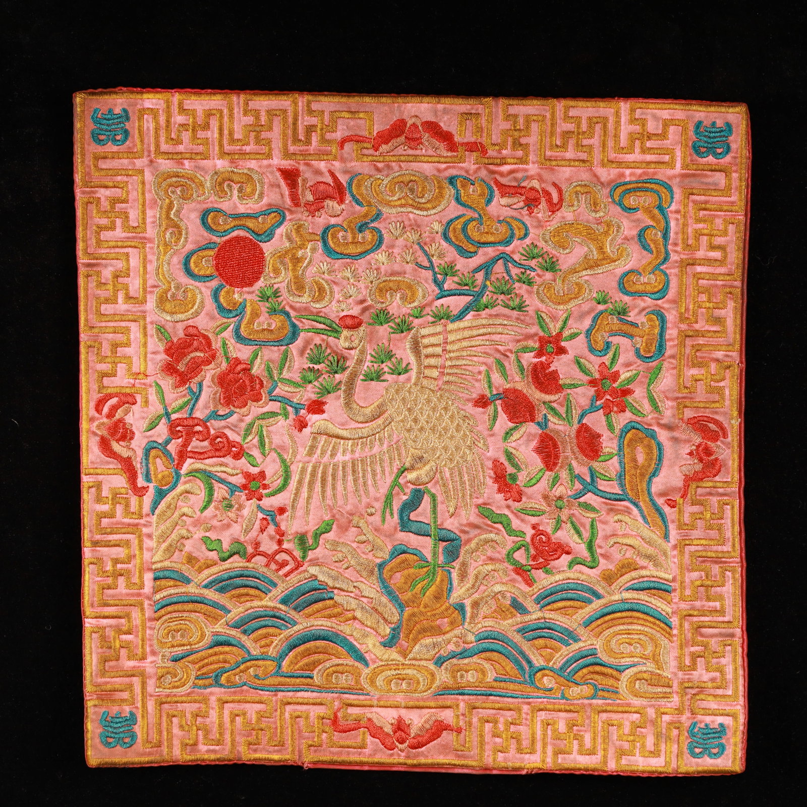 An Exquisite Embroidery Crane Pattern Civil Official Rank Badges: An Exquisite Embroidery Crane Pattern Civil Official Rank Badges,Qing Dynasty, China,Size:10.2inx10.2in 刺绣仙鹤官补,中国清代