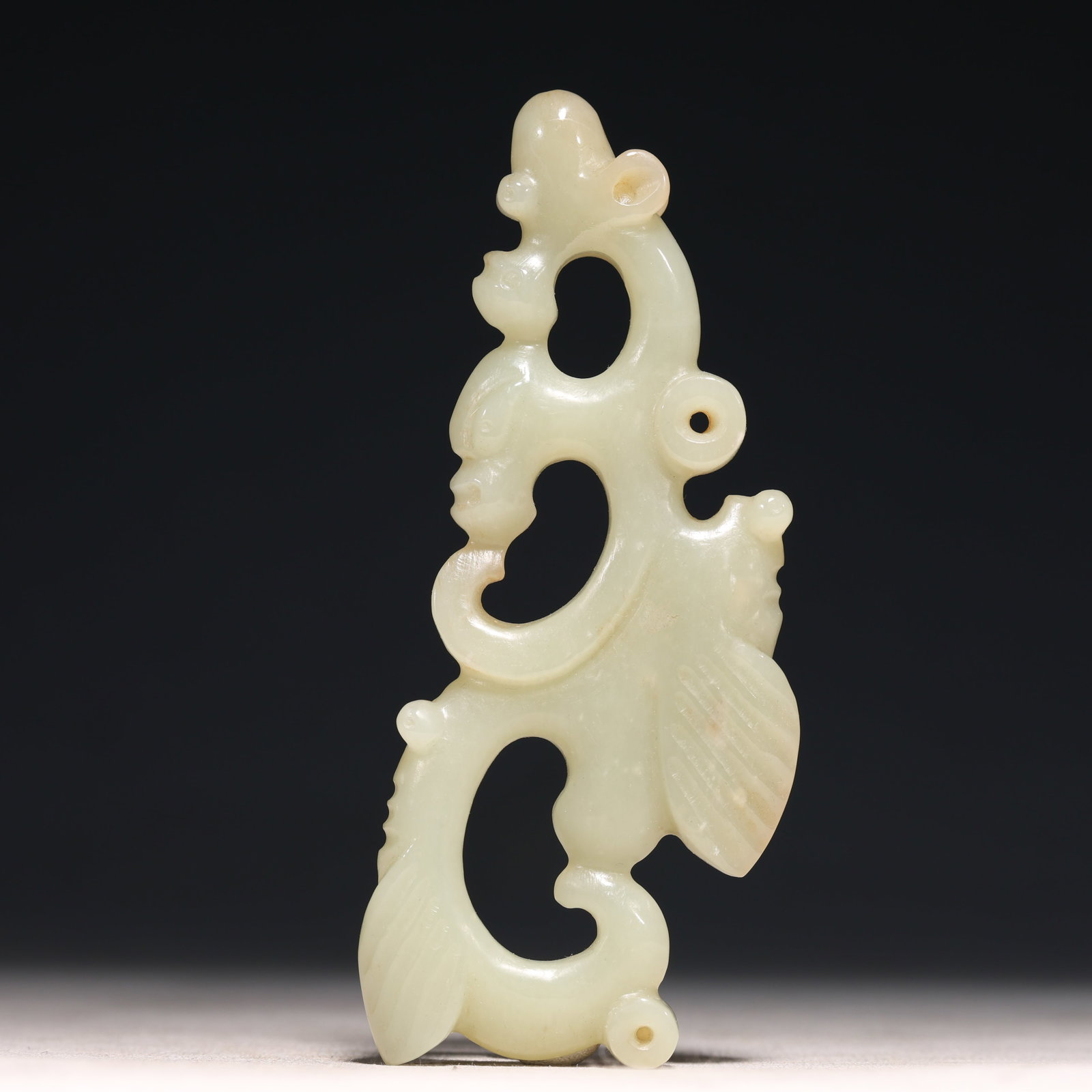An Archaic Hongshan Culture White Jade Pendant: An Archaic Hongshan Culture White Jade Pendant,Ancient Time, China,Size:4.7inx1.8in,Weight:85g 红山文化白玉挂件,中国新石器