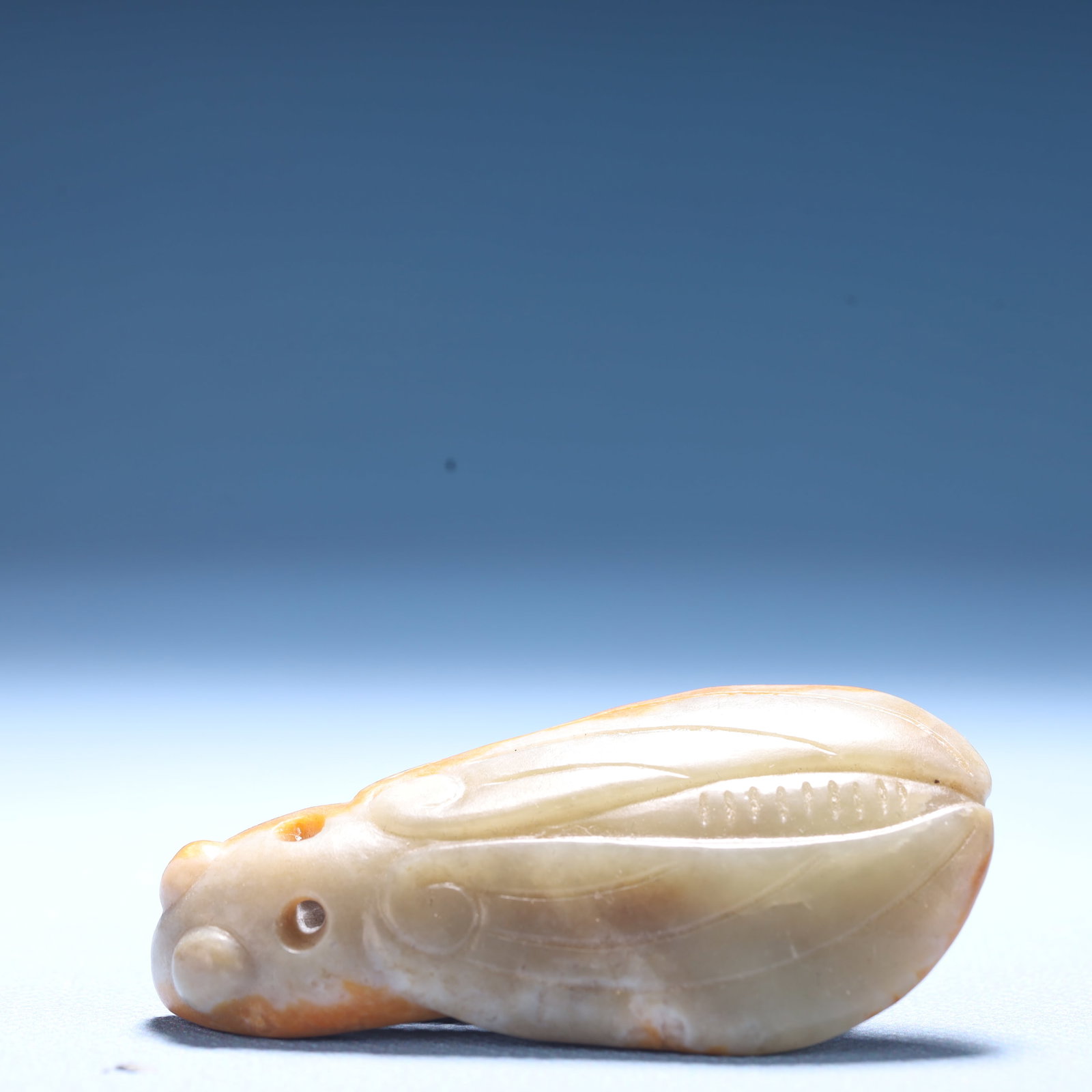 An Archaic Hongshan Culture Greenish Jade Cicada Pendant: An Archaic Hongshan Culture Greenish Jade Cicada Pendant,Ancient Time,China,Size:2.7inx1.3inx0.5in,Weight:45.7g 红山文化青白玉蝉挂件,中
