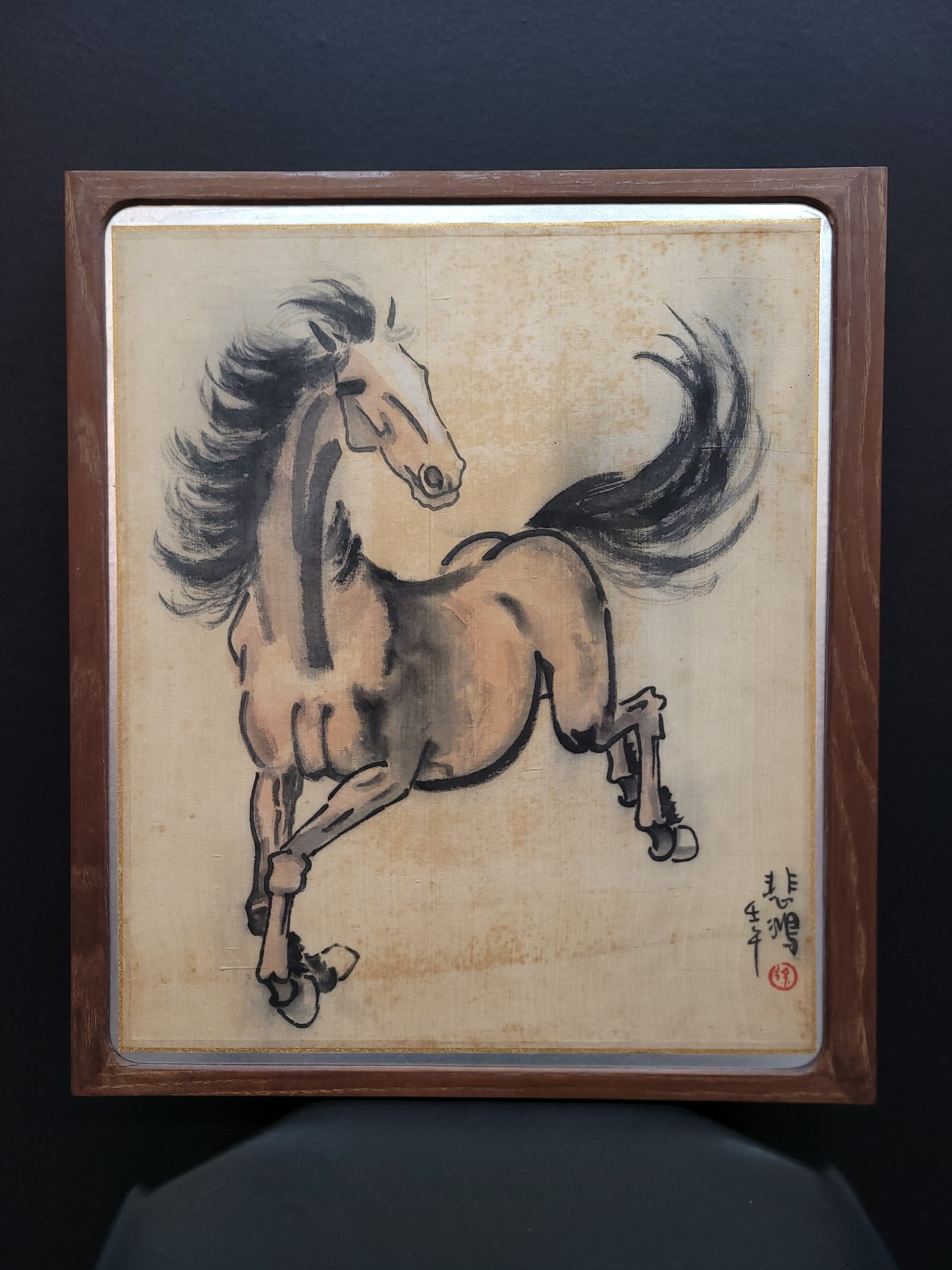A Chinese Ink Painting of Horse on Silk With Frame,Xu Beihong (1 of 9)