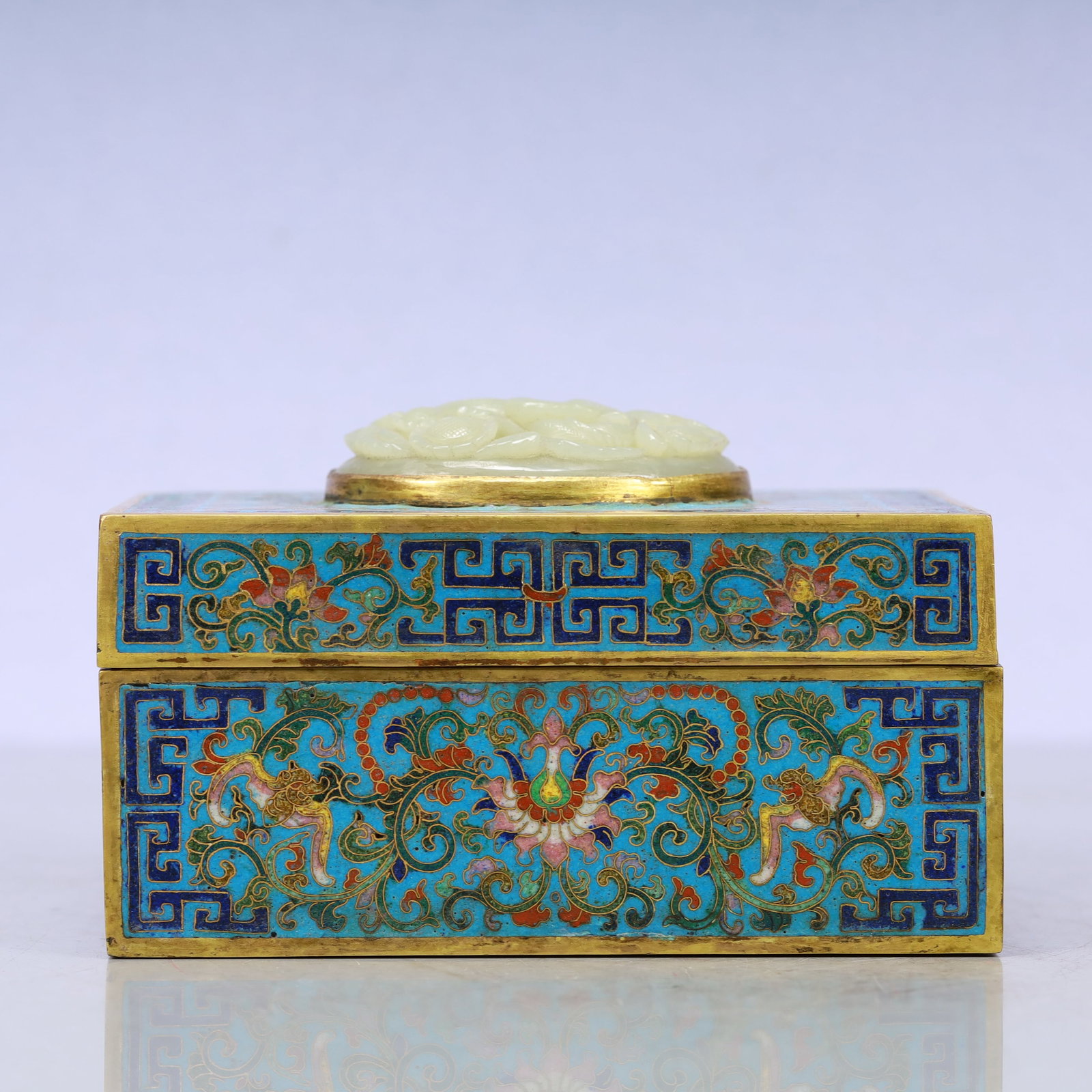 A Exquisite Cloisonne Inlaid White Jade Lotus Pattern Box (1 of 9)