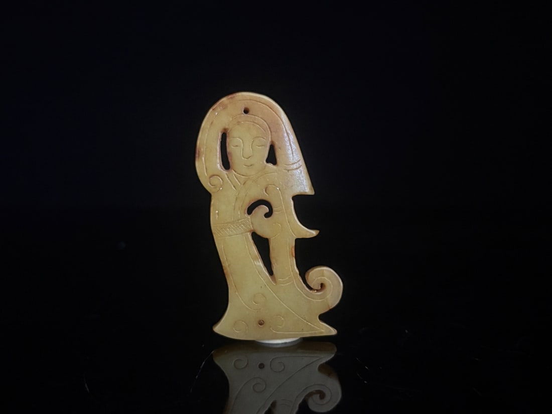 An Exquisite White Jade Figure Pendant: An Exquisite White Jade Figure Pendant,Qing