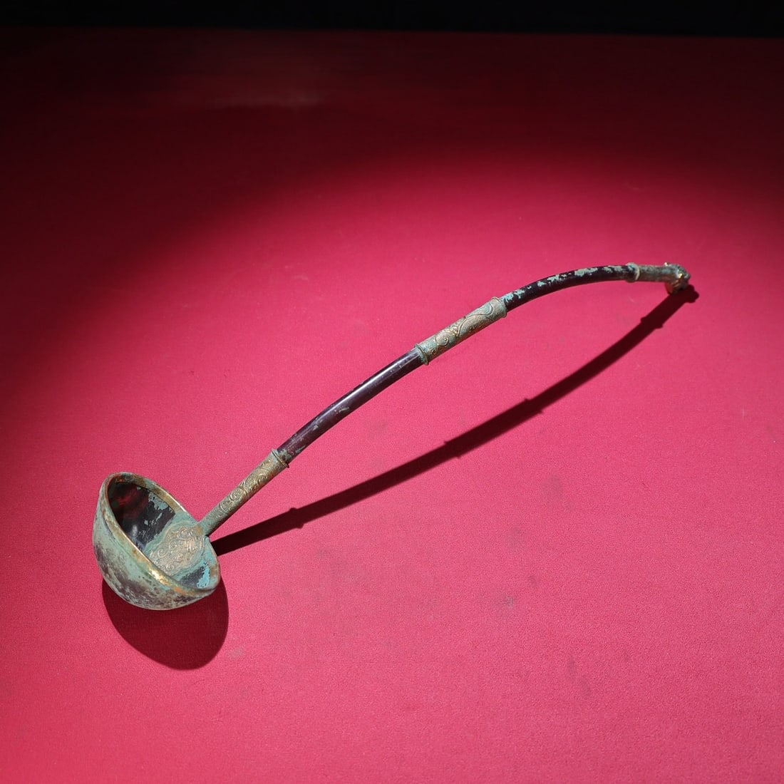 A Rare Gilt Bronze Inlaid Agate Beast-head Spoon: A Rare Gilt Bronze Inlaid Agate Beast-head Spoon,Qing