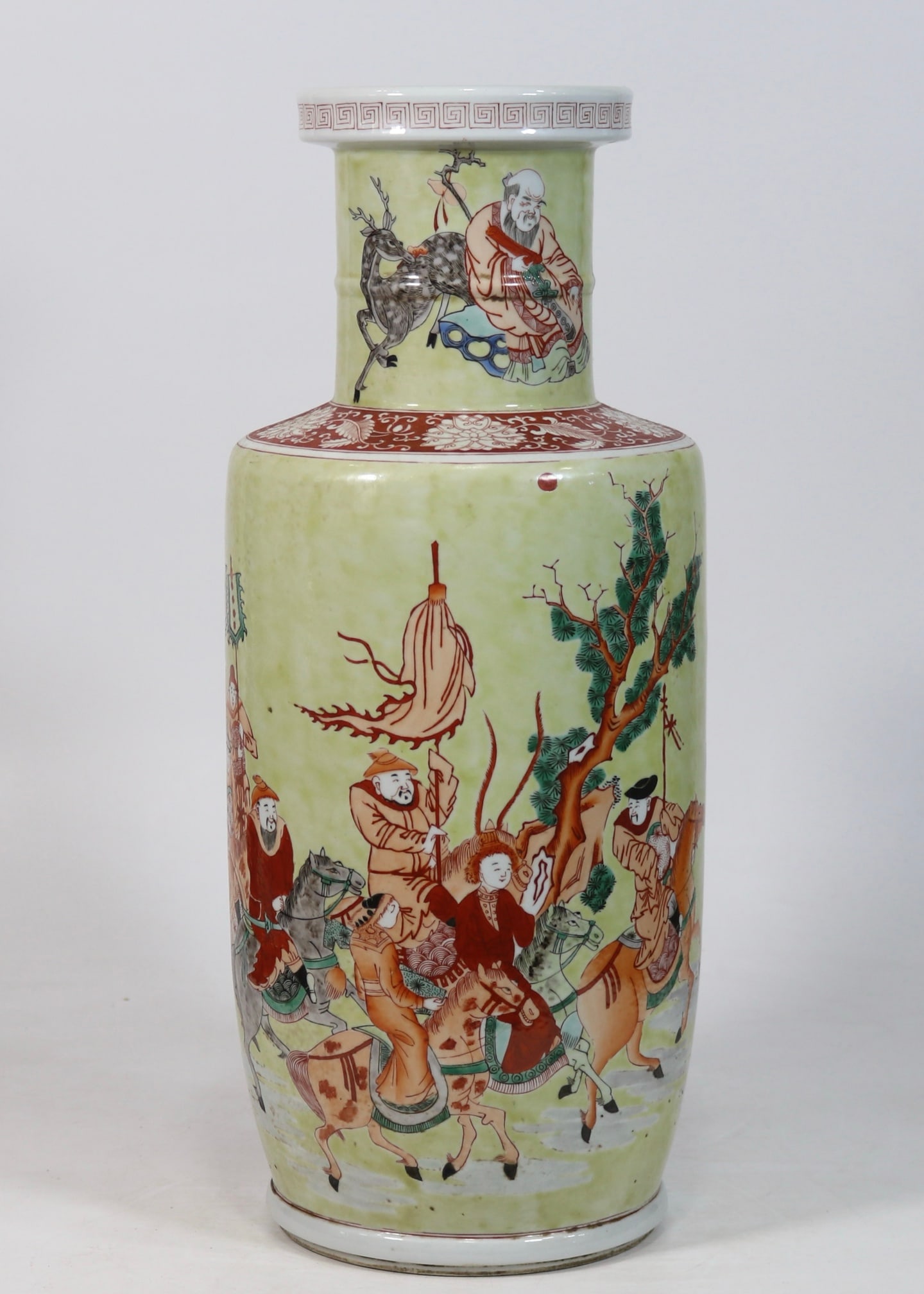 A Huge Yellow Ground Wucai Character and Story Pattern Vase: A Huge Yellow Ground Wucai Character and Story Pattern Vase,Qing Dynasty,China,Kangxi Six-character