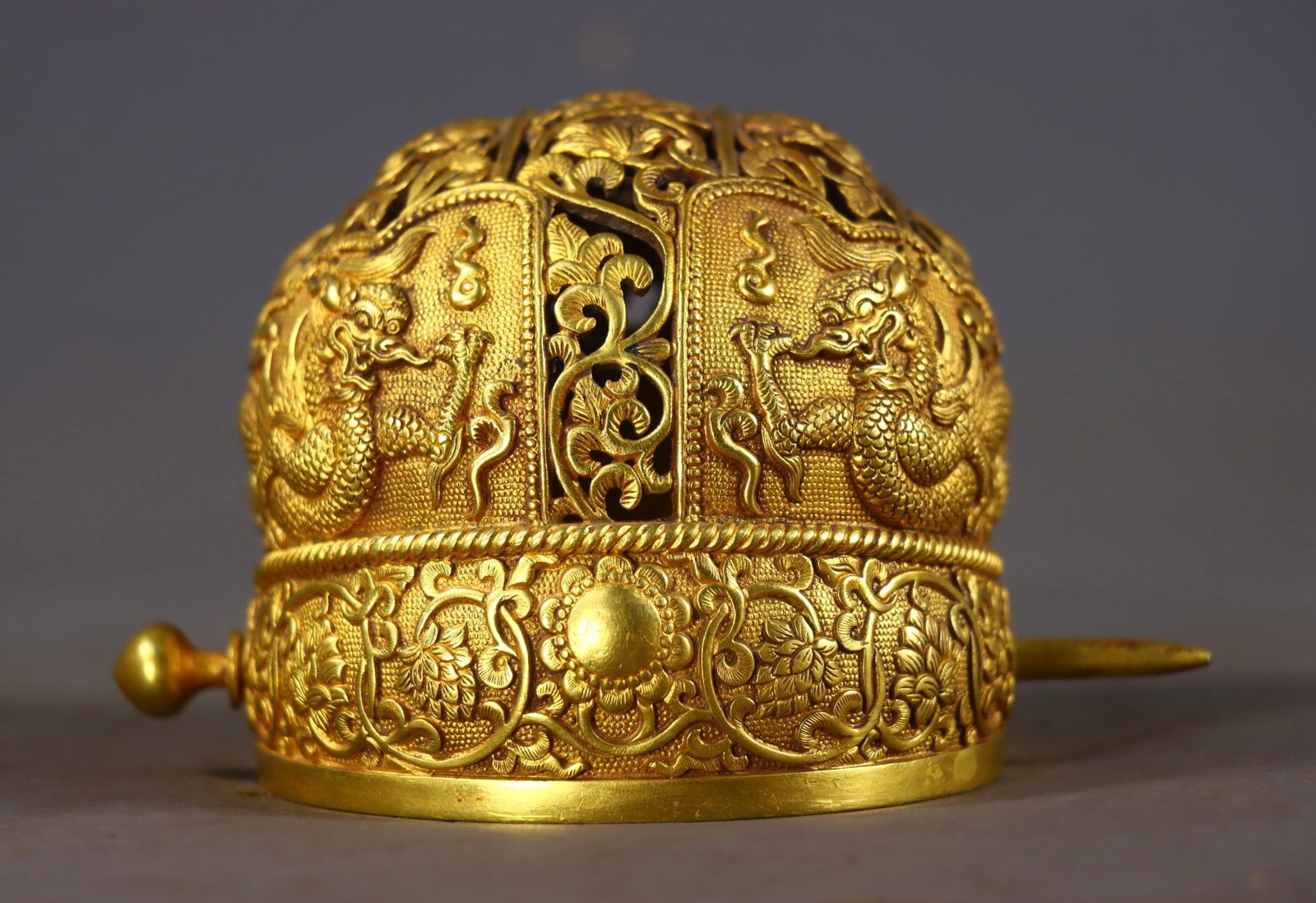 An Exquisite Gilt Bronze Hollow Lotus and Dragon Pattern Headdress (1 of 9)