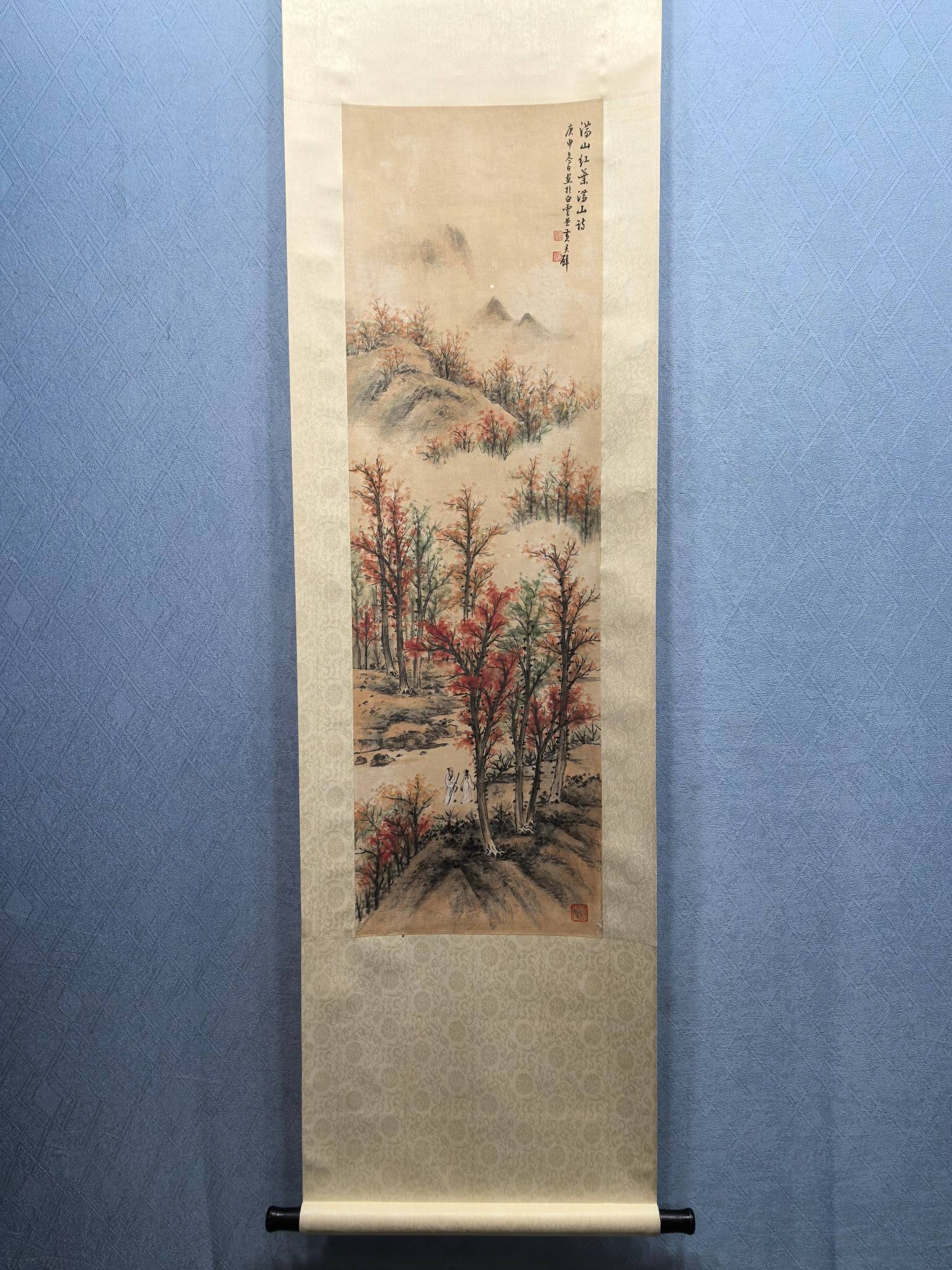 A Chinese Vertical Scroll Ink Painting of Landscape and Figure on Paper,Huang Junbi: A Chinese Vertical Scroll Ink Painting of Landscape and Figure on Paper,Huang JunbiSize:(Without frame)12.9inx42.1in一幅中国水墨山水人物