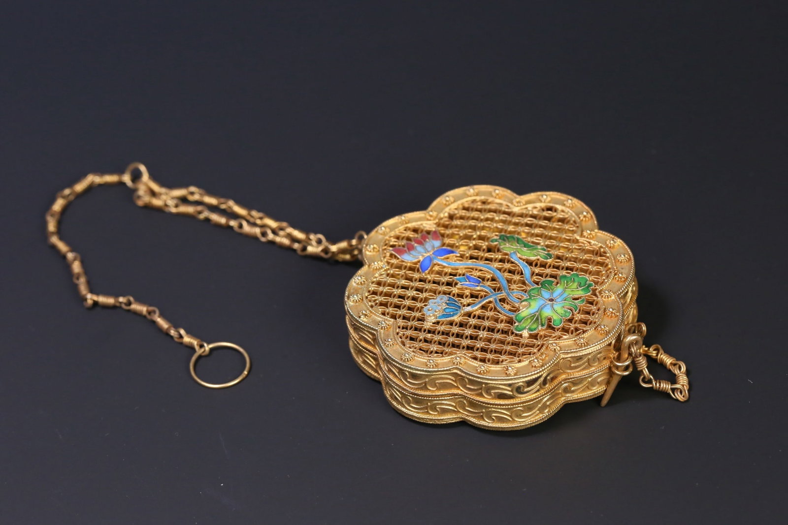 An Exquisite Gilt Silver Blueing Lotus Pattern Pendant: An Exquisite Gilt Silver Blueing Lotus Pattern Pendant,Qing Dynasty,