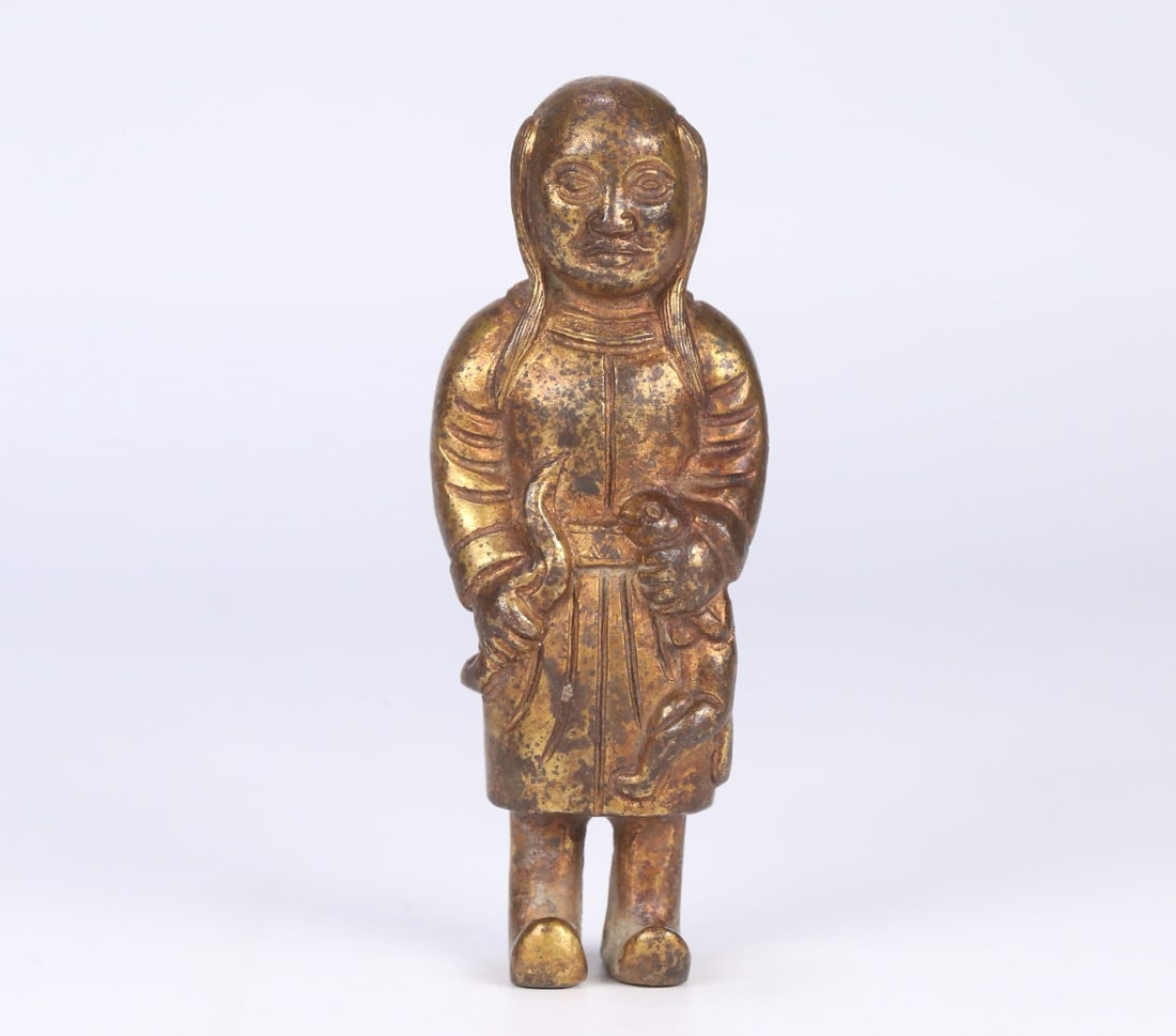 An Exquisite Gilt Bronze Figure Ornament: An Exquisite Gilt Bronze Figure Ornament,Qing Dynasty,