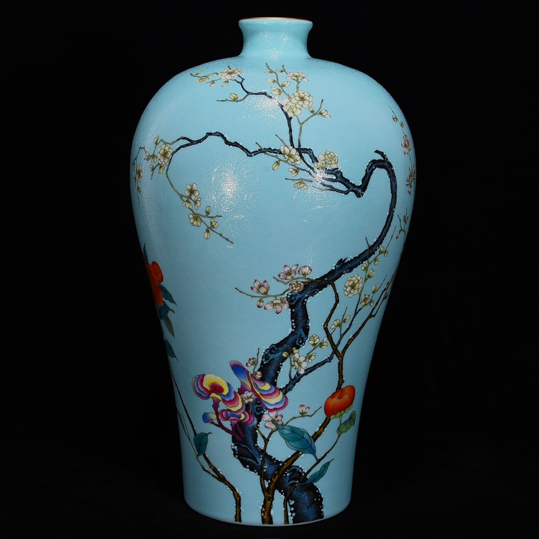 An Exquisite Famille-Rose Green Ground Flower Pattern with poem Vase: An Exquisite Famille-Rose Green Ground Flower Pattern with poem Vase Qing Dynasty, China Yongzheng Six-character Mark Size:15.7inx9.1in绿地粉彩扒花过枝&