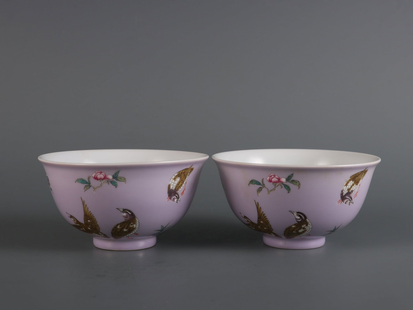 A Pair of Exquisite Enamel Flower and Bird Pattern Bowl: A Pair of Exquisite Enamel Flower and Bird Pattern Bowl Qing Dynasty, China Yongzheng Four-character MarkSize:2.4inx4.5in一对珐琅彩花鸟纹碗