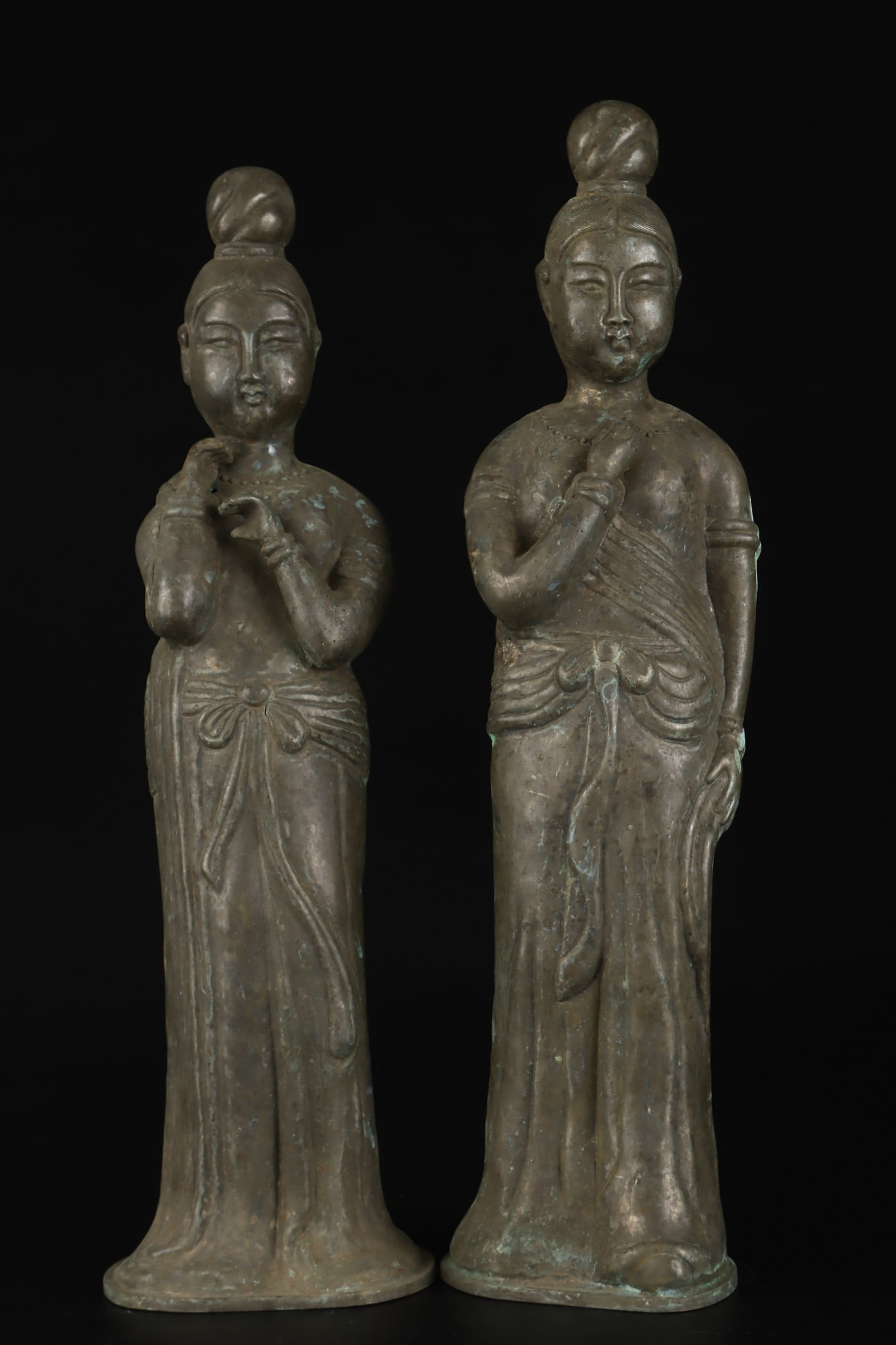 A Pair of Huge Silver Woman Ornaments: A Pair of Huge Silver Woman Ornaments,Tang Dynasty,China,Zhenguan Four-character Mark,Size:16.1inx4.3inx3.5in,Total