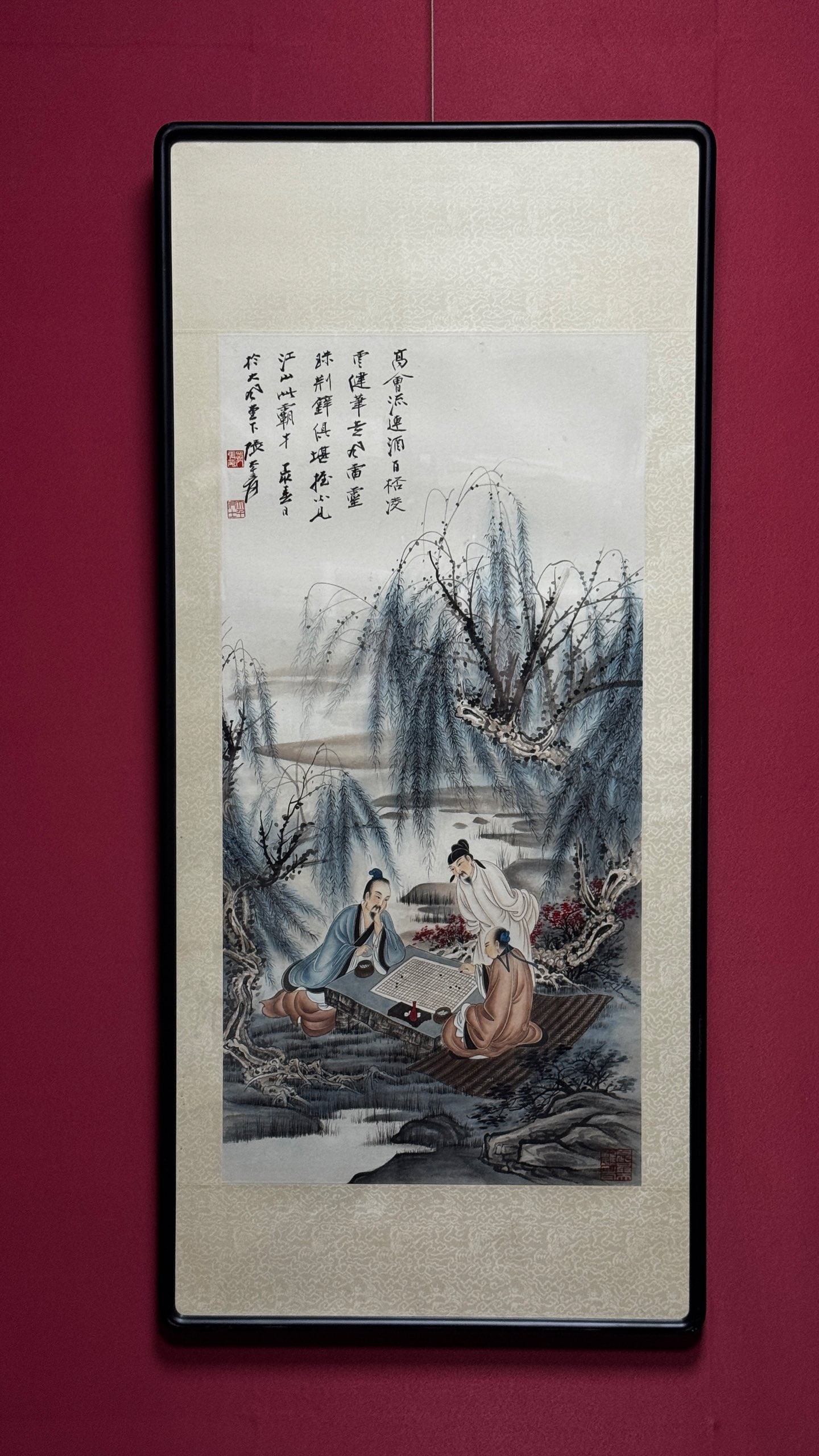 A Chinese Ink Painting of Character and Story on Paper With Frame,Zhang Daqian: A Chinese Ink Painting of Character and Story on Paper With Frame,Zhang DaqianSize:(Without frame)18.1inx36.2in,(Frame)23.6inx51.2in一幅中国水墨人物