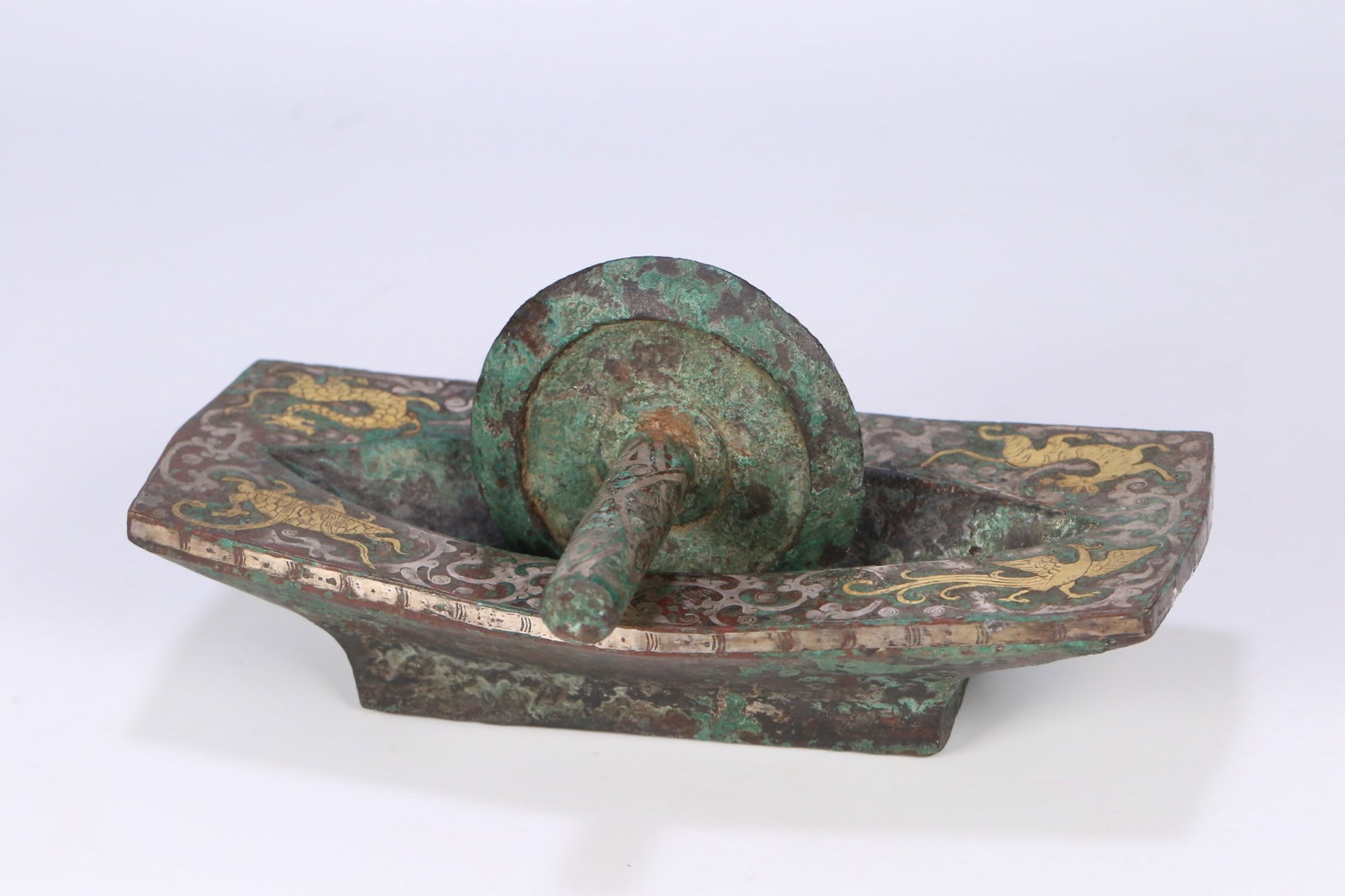 An Exquisite Bronze Inlaid Gold and Silver Auspicious Beast Pattern Ornament (1 of 9)