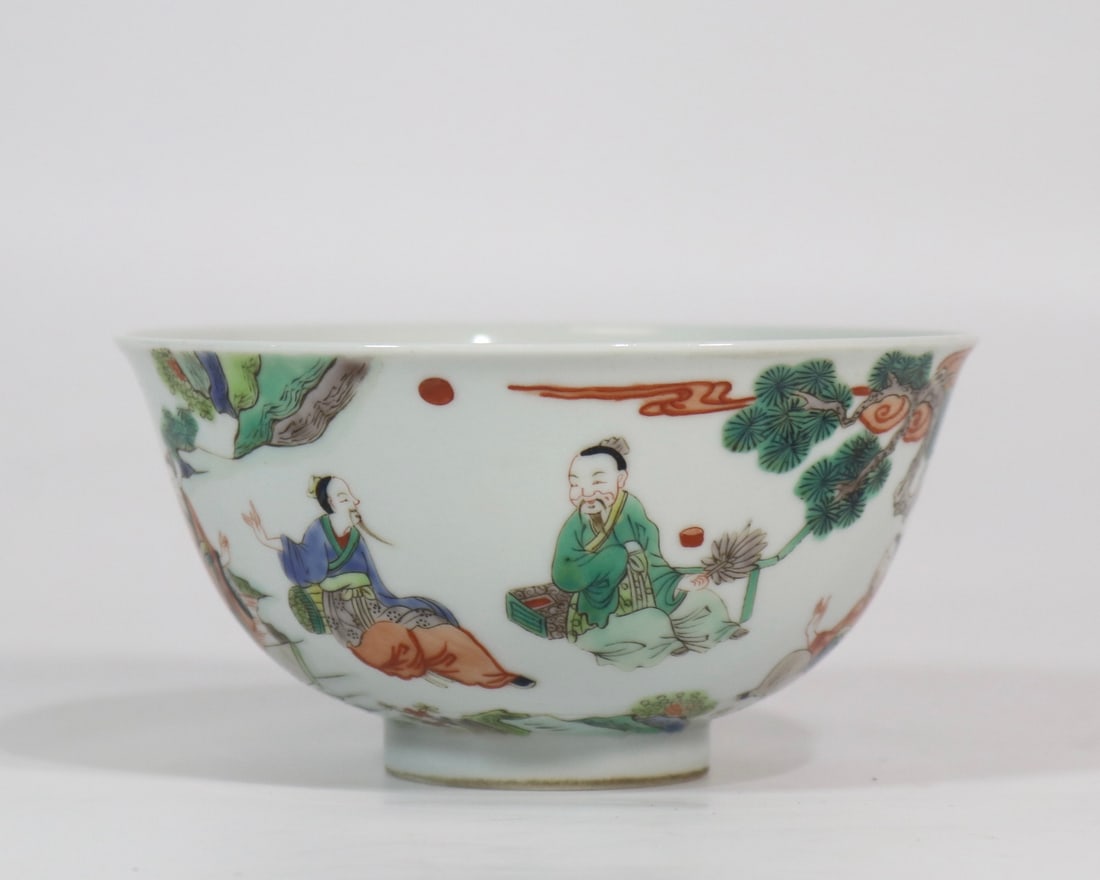 An Exquisite Wucai Character and Story Pattern Bowl: An Exquisite Wucai Character and Story Pattern Bowl,Qing Dynasty,China,Kangxi Six-character