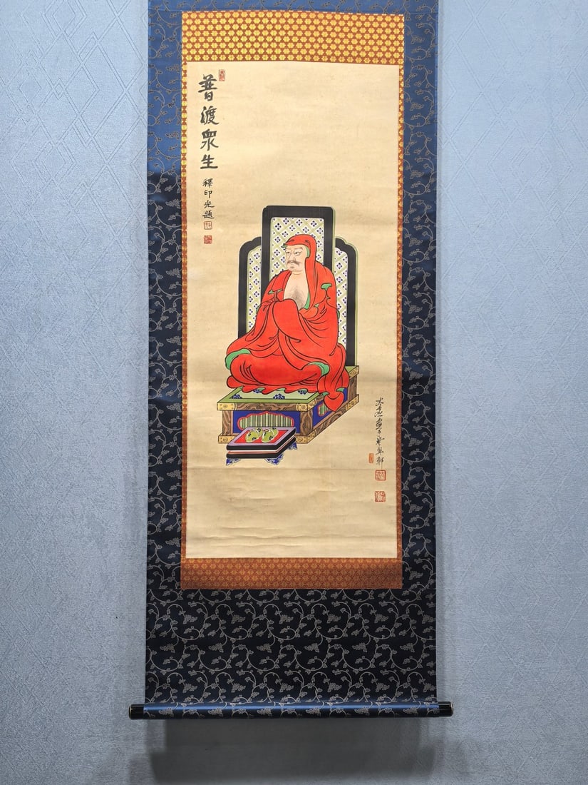 A Chinese Vertical Scroll Ink Painting of Figure on Paper,Shi Taixu: A Chinese Vertical Scroll Ink Painting of Figure on Paper,Shi TaixuSize:(Without frame)15.7inx36.6in一幅中国水墨人物画立轴,释