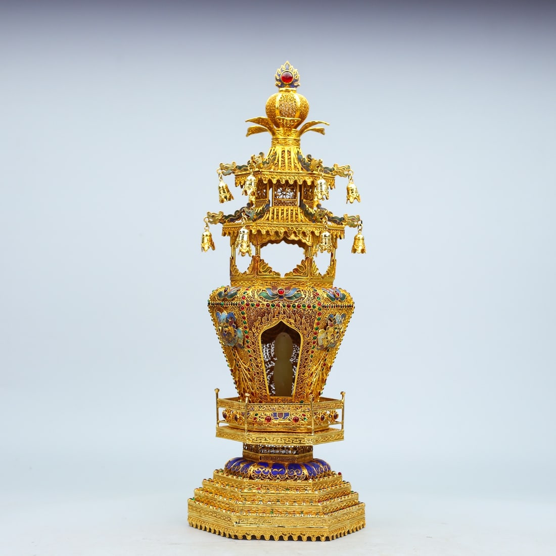 A Huge Filigree and Gilding Inlaid White Jade Beast-Face Pattern Niche: A Huge Filigree and Gilding Inlaid White Jade Beast-Face Pattern Niche,Qing Dynasty,China,Qianlong Four-character
