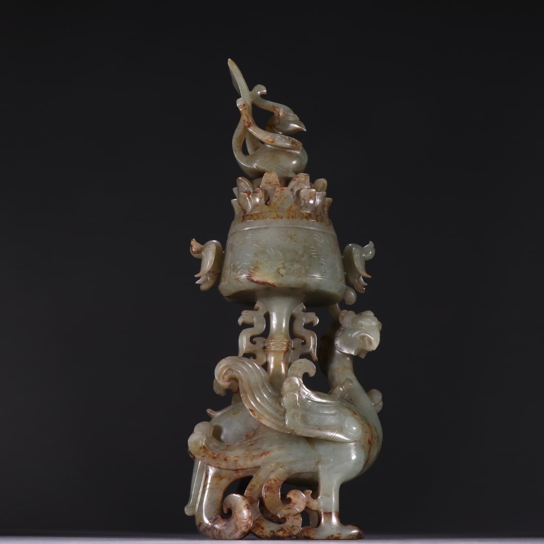 A Rare Archaic Jade Auspicious Beast-Shaped Censer (1 of 9)