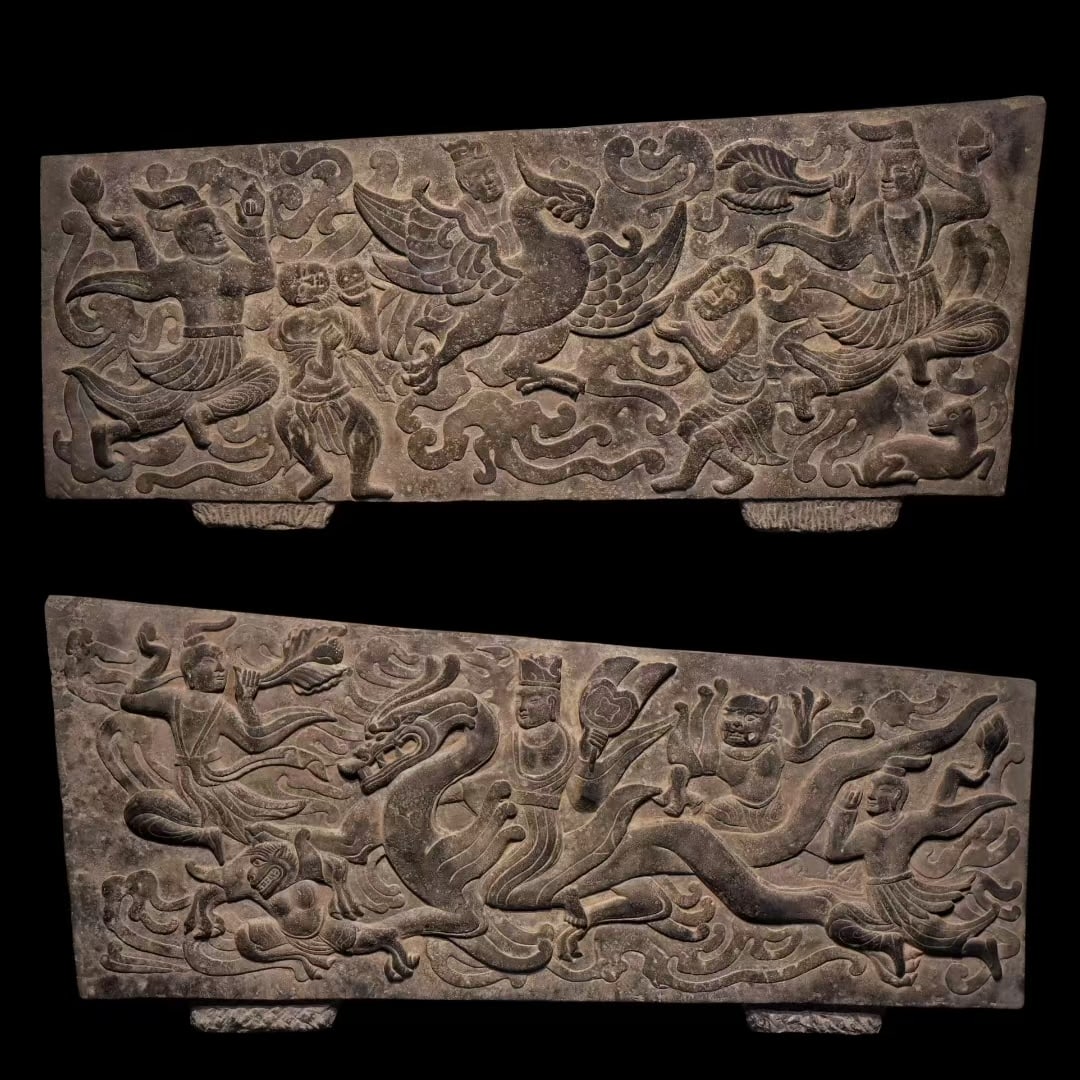 An Exquisite Limestone Character and Story Pattern Coffin Ornament (1 of 6)