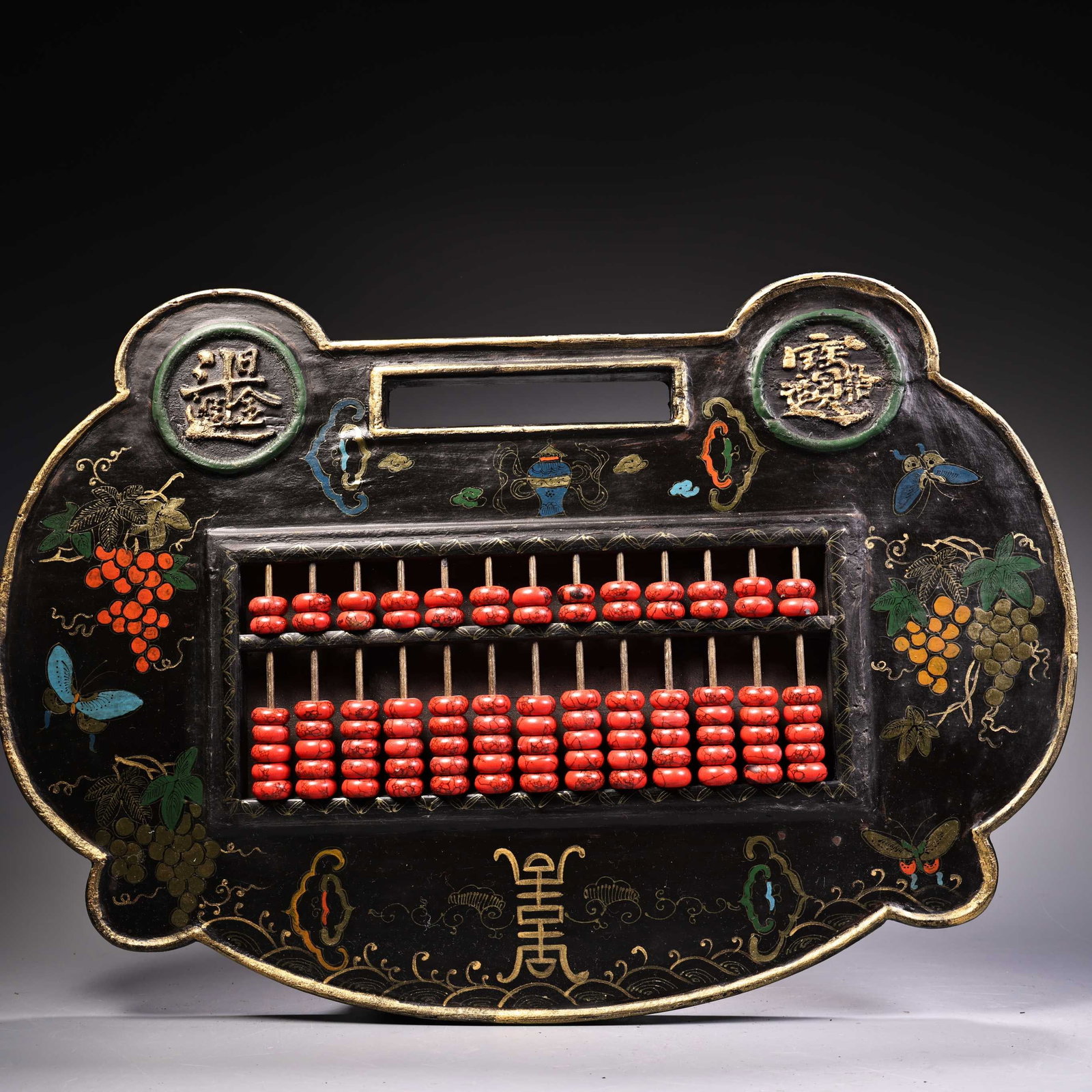 A Huge Wooden Painted Color Painted Gold Lacquerware Grapes Pattern Abacus: A Huge Wooden Painted Color Painted Gold Lacquerware Grapes Pattern Abacus,Qing Dynasty,