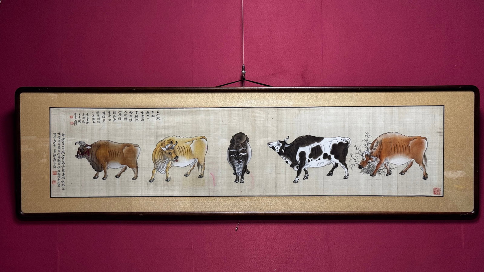 A Chinese Ink Painting of Buffalo on Silk With Frame,Zhang Daqian: A Chinese Ink Painting of Buffalo on Silk With Frame,Zhang DaqianSize:(Without frame)57.1inx13in,(Frame)66.9inx18.9in一幅中国水墨绢本牛图