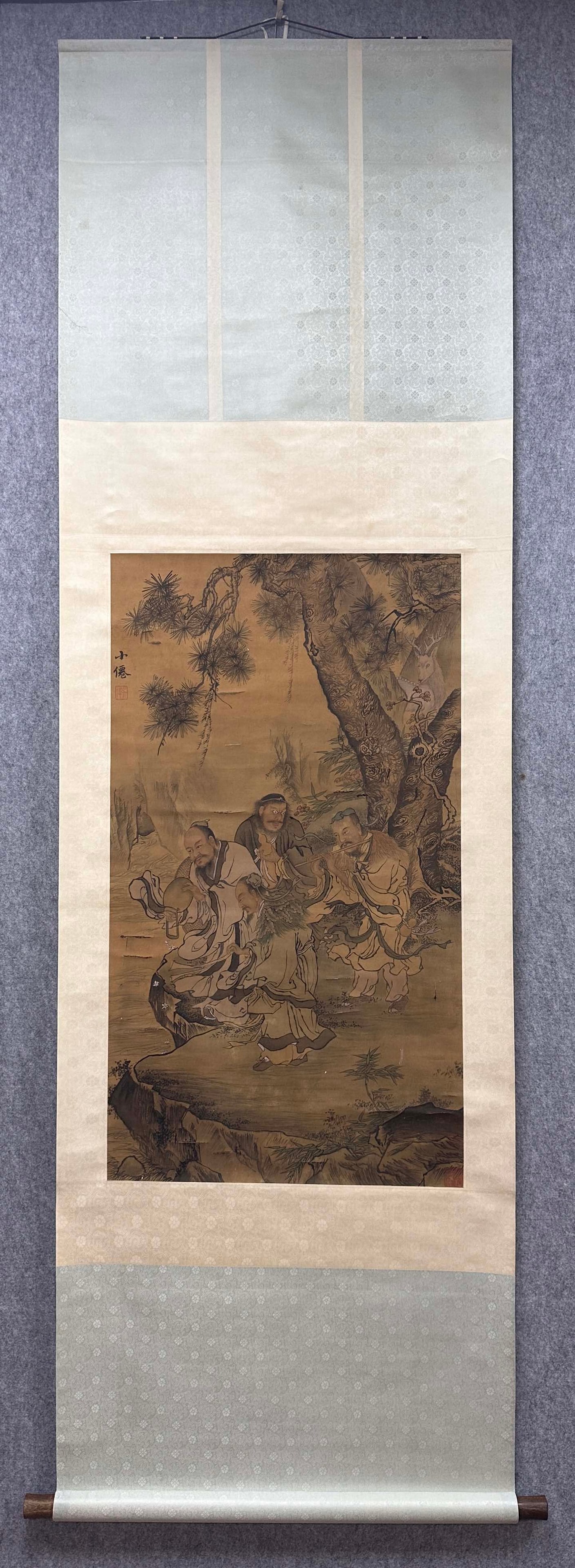 A Chinese Vertical Scroll Ink Painting of Figure on Silk,Wu Xiaoxian (1 of 17)