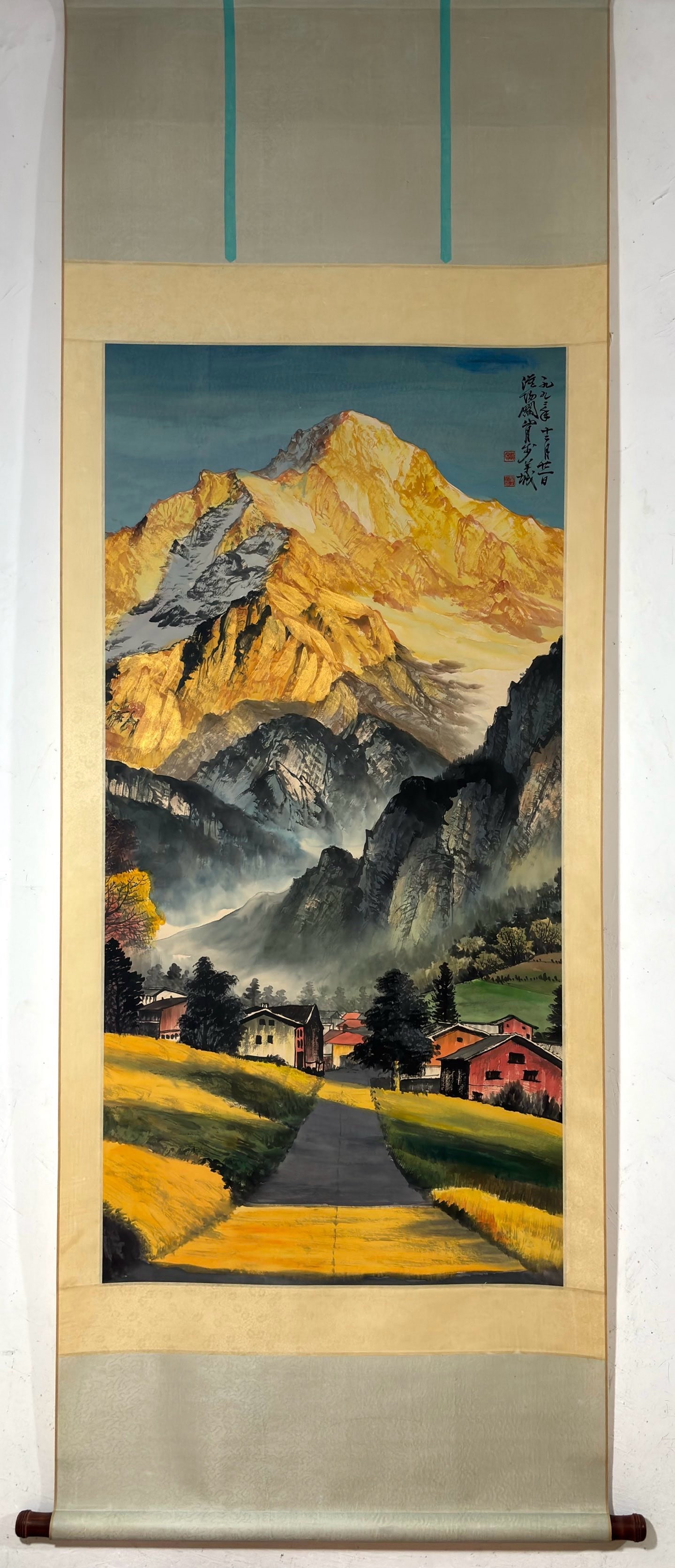 A Chinese Vertical Scroll Ink Painting of Landscape on Paper: A Chinese Vertical Scroll Ink Painting of Landscape on Paper,Modern Time of China,Guan Shanyue,without frame size:53.3inx26.2in 一幅中国水墨纸本山