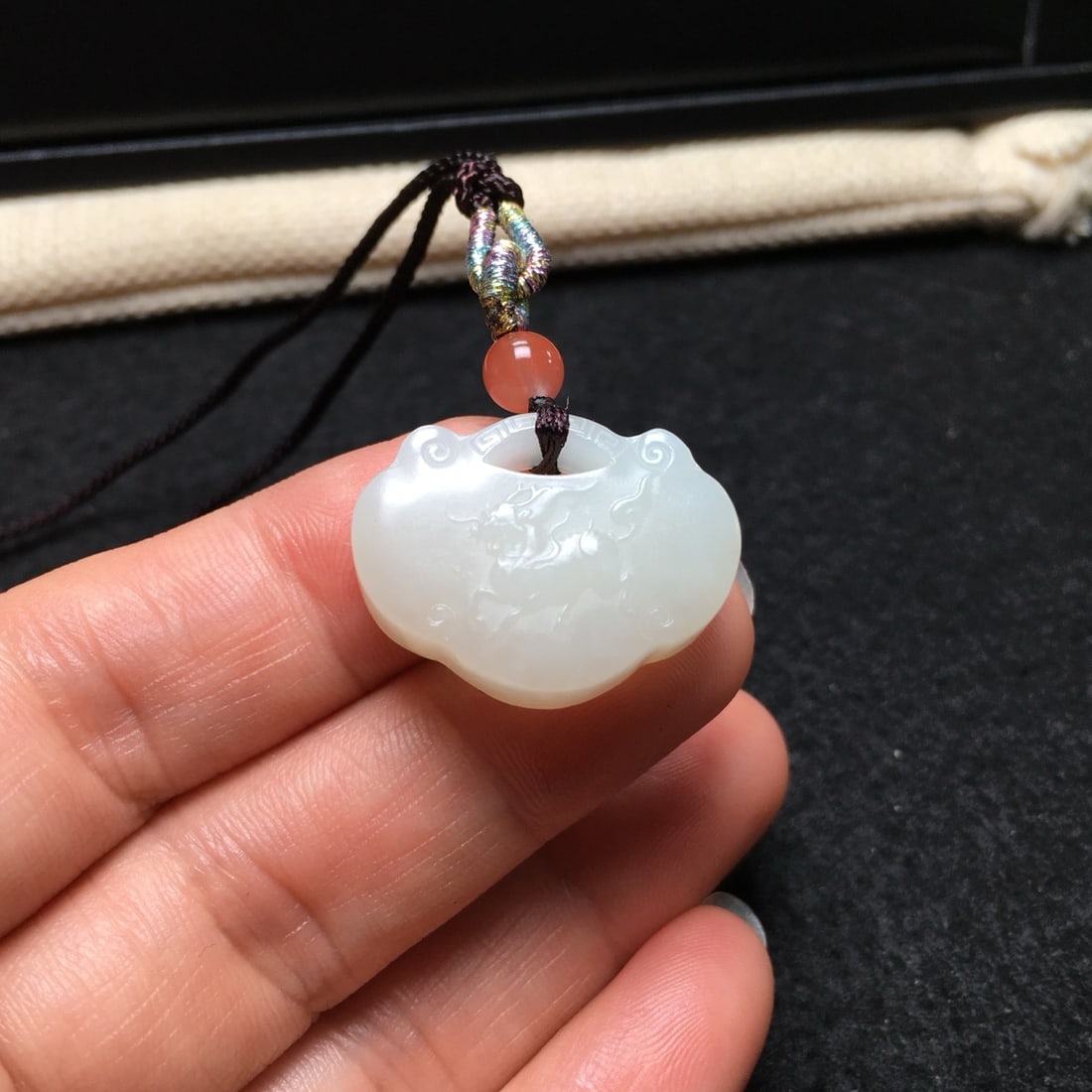 An Exquisite Hotan Jade Kylin Ruyi Lock Pendant (1 of 6)