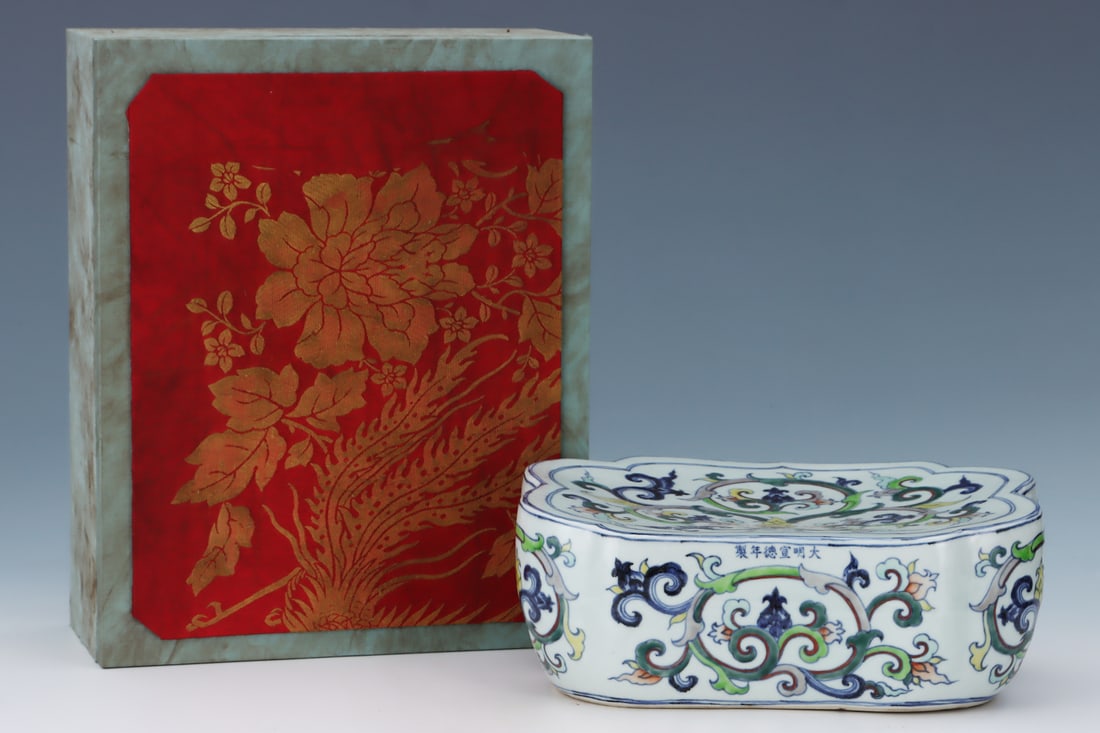 An Exquisite Blue and White Doucai Treasure Flower Pattern Porcelain Pillow (1 of 9)