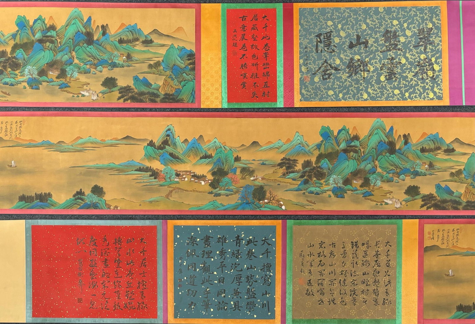A Chinese Hand Scroll Ink Painting of Landscape on Silk: A Chinese Hand Scroll Ink Painting of Landscape on Silk,Modern Time of China,Zhang Daqian,without frame size:97.6inx17.7in 一幅中国水墨绢本山ĕ