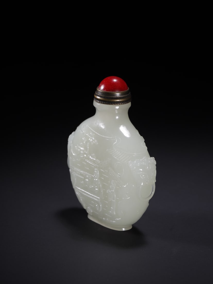An Exquisite Hotan Jade Figures Pattern Snuff Bottle - 3