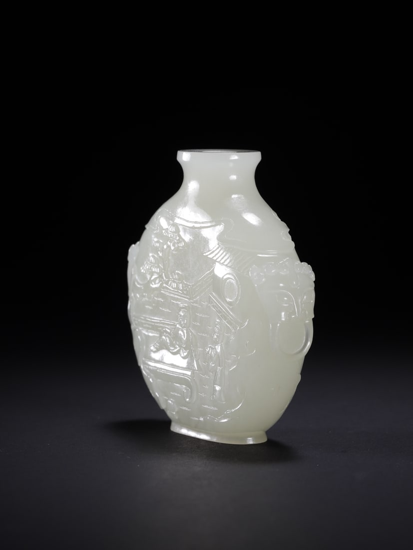 An Exquisite Hotan Jade Figures Pattern Snuff Bottle - 9