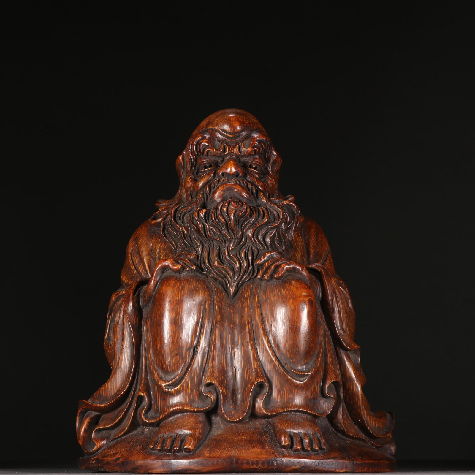 An Exquisite Bamboo Carving Bodhidharma Ornament: An Exquisite Bamboo Carving Bodhidharma Ornament,Qing Dynasty, China,With Mark,Size:7.7inx6.5in,Weight:827.8g