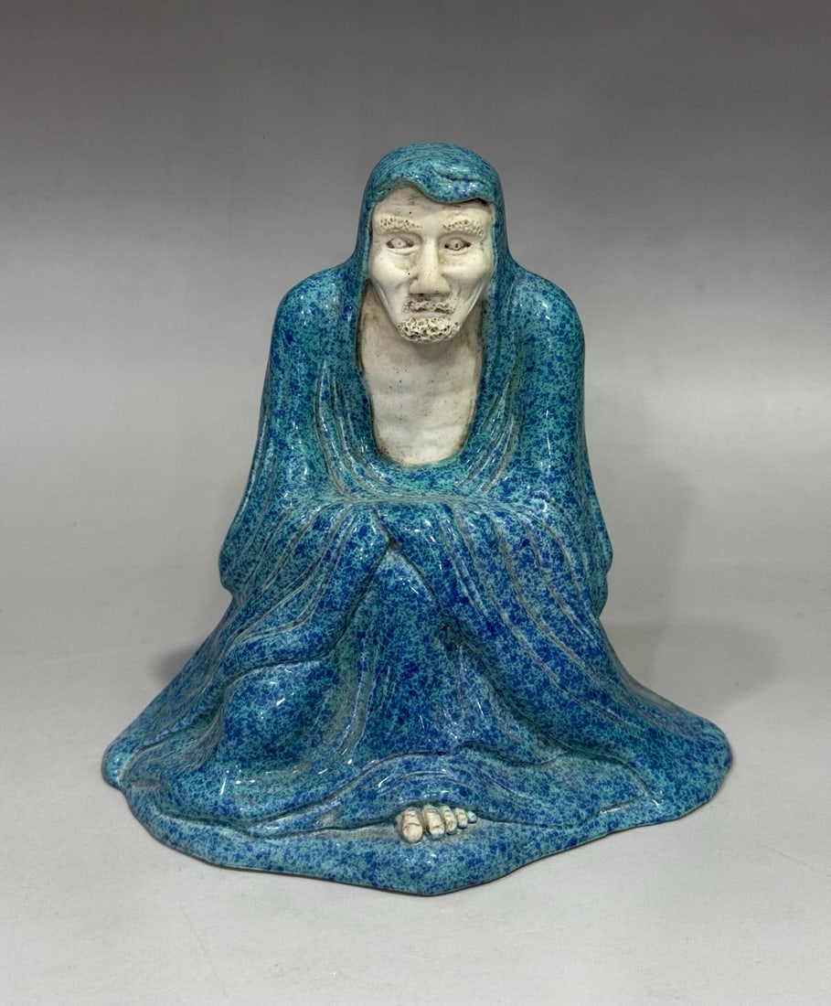 An Exquisite Robin's-Egg-Glazed Figures Ornament: An Exquisite Robin's-Egg-Glazed Figures Ornament,Qing Dynasty, China,Size:5.5in 炉钧釉人物摆件,中国清代