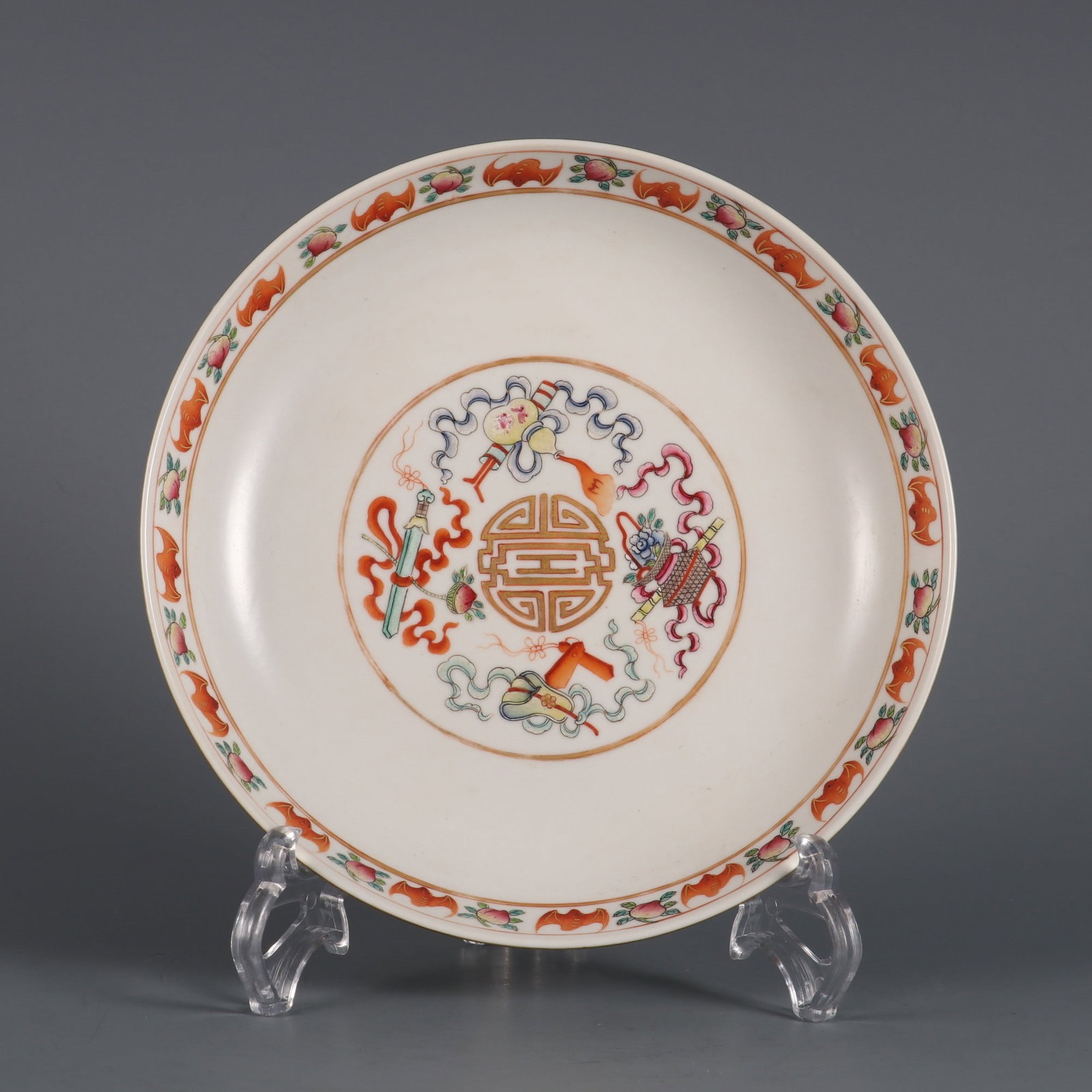 An Exquisite Yellow Ground Famille-Rose Eight Treasures Pattern Plate: An Exquisite Yellow Ground Famille-Rose Eight Treasures Pattern Plate,Qing Dynasty, China,With Mark,Size:1.6inx7.5in 黄地粉彩八宝纹盘,中国&#