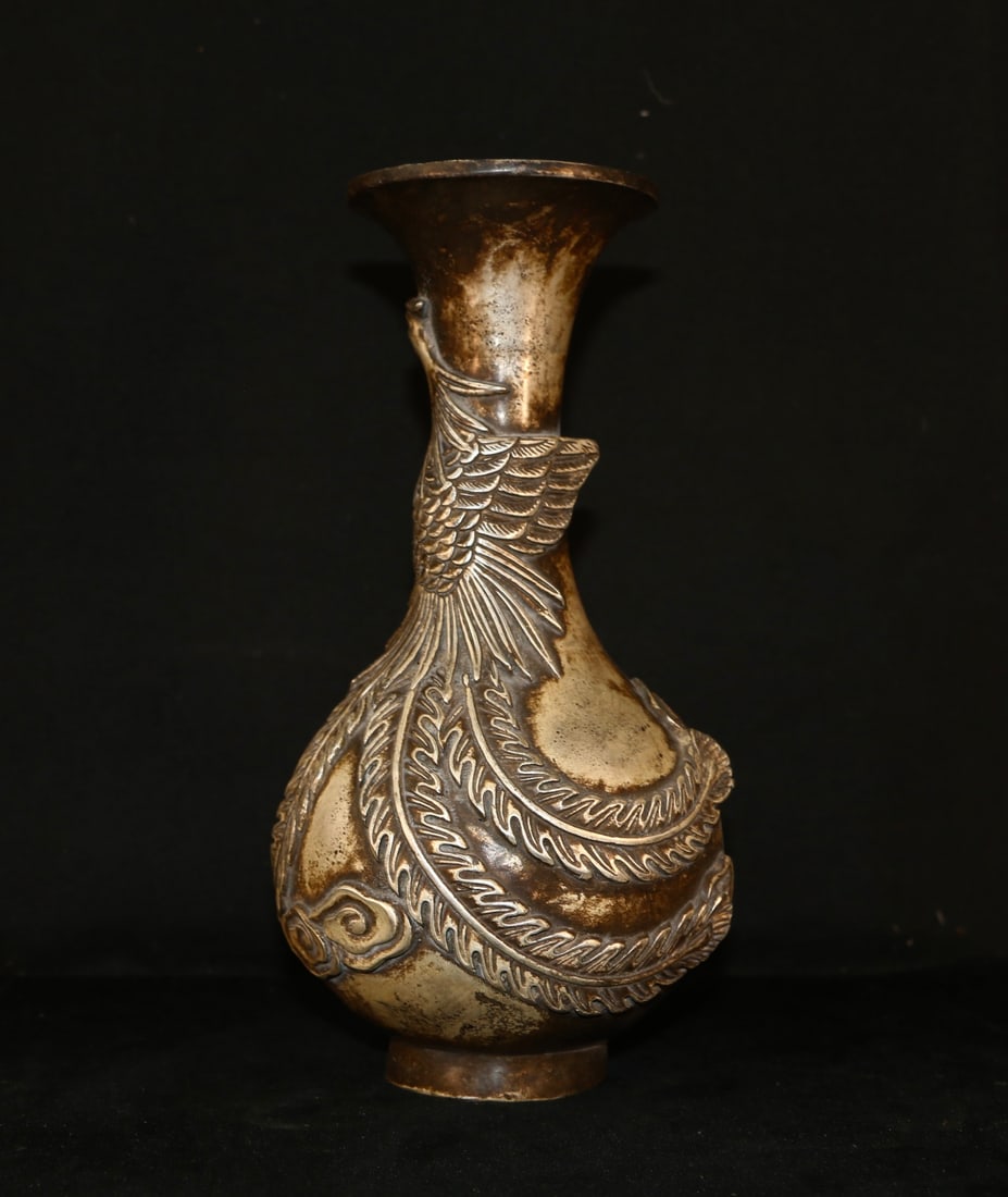 An Exquisite Silver-Gilt Copper Phoenix Pattern Vase - 2