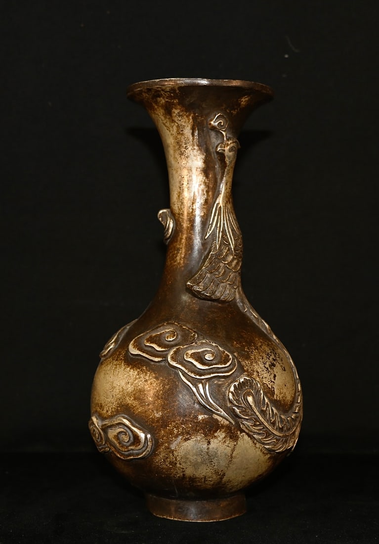 An Exquisite Silver-Gilt Copper Phoenix Pattern Vase - 5