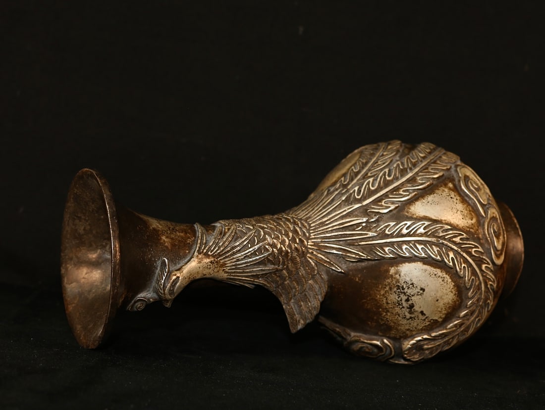 An Exquisite Silver-Gilt Copper Phoenix Pattern Vase - 7