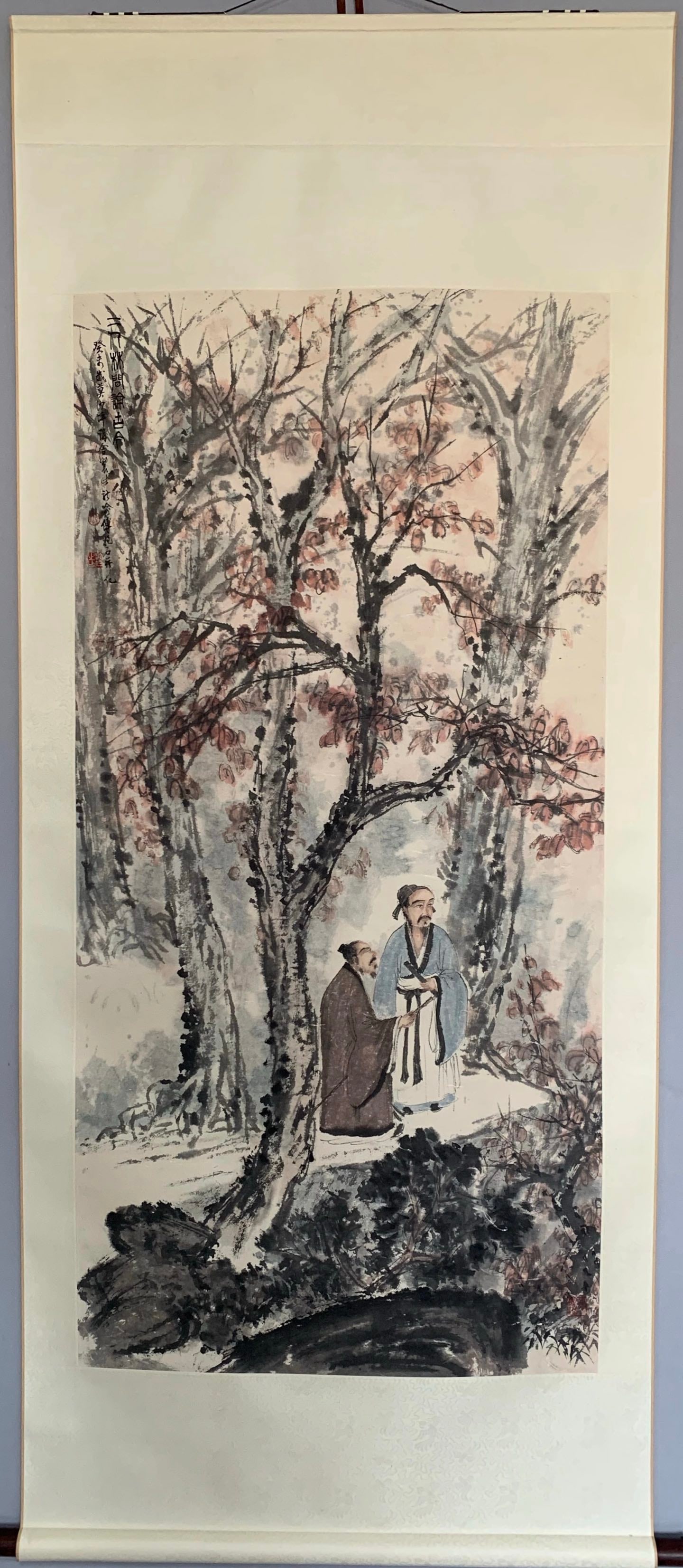 A Chinese Vertical Scroll Ink Painting of Landscape on Paper: A Chinese Vertical Scroll Ink Painting of Landscape on Paper,Modern Time of China,Fu Baoshi,without frame size:53.5inx26.8in 一幅中国水墨纸本山