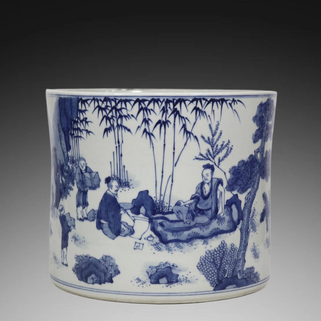 An Exquisite Blue and White Character and Story Pattern Brush Pot (1 of 9)
