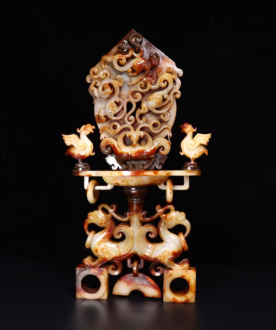 An Exquisite Hotan Jade Dragon and Phoenix Ornament: An Exquisite Hotan Jade Dragon and Phoenix Ornament,Han Dynasty, China,Size:9.4inx5.1inx17.3in,Weight:2474g 和田玉龙凤摆件,中国汉代