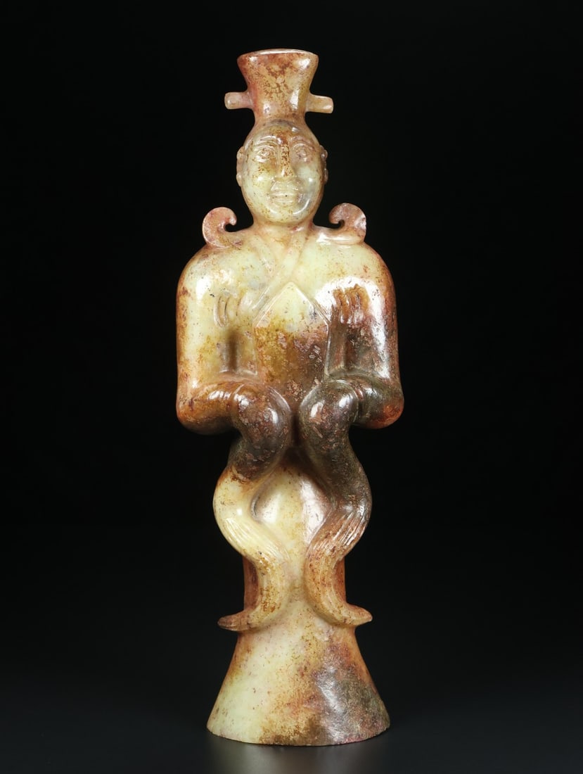 An Exquisite Hotan Jade Figures Ornament: An Exquisite Hotan Jade Figures Ornament,Han Dynasty, China,Size:10.6inx3.5inx2.8in,Weight:1387g 和田玉人摆件,中国汉代