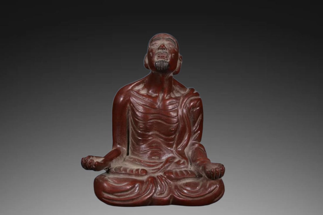 An Exquisite Purple Sands Statue of Arhat Tea Pet: An Exquisite Purple Sands Statue of Arhat Tea Pet,Qing Dynasty, China,With Mark,Size:3.1inx1.6inx3.3in 紫砂罗汉茶宠,中国清代,带款