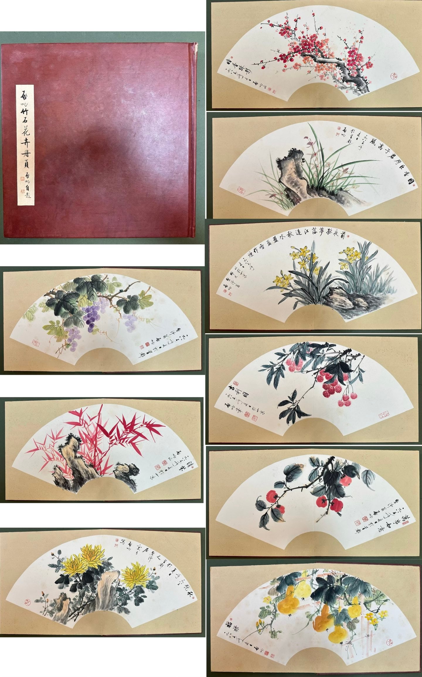 A Set of Nine Chinese Ink Paintings of Flowers on Paper: A Set of Nine Chinese Ink Paintings of Flowers on Paper,Modern Time of China,Qi Gong,without frame size:13inx13in 一套中国水墨纸本花卉ஹ
