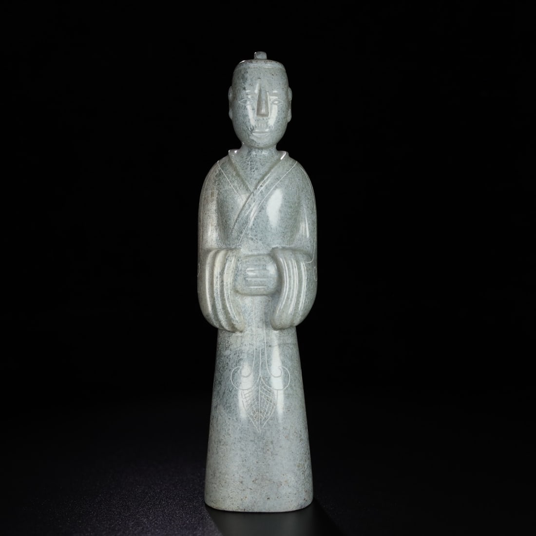 An Exquisite Hotan Jade Figure Ornament: An Exquisite Hotan Jade Figure Ornament,Qing Dynasty, China,Size:7.9inx2.1inx1.7in,Weight:651g 和田玉人摆件,中国清代