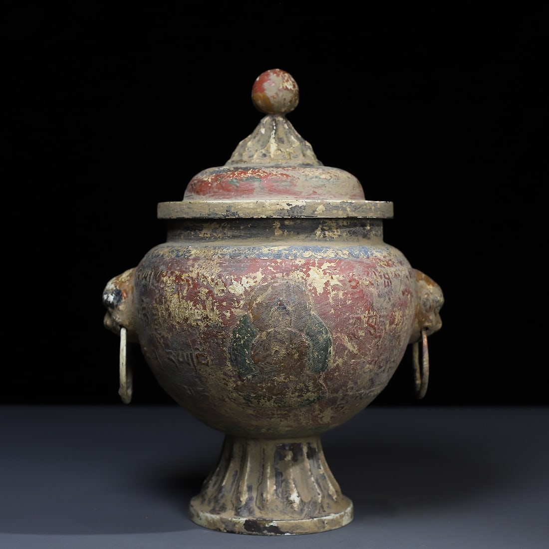 An Exquisite Copper Painted Color Double-Ears Jar: An Exquisite Copper Painted Color Double-Ears Jar,Ming Dynasty, China,Size:10.6inx7.9in ,Weight:1281g 铜彩绘双耳罐,中国明代